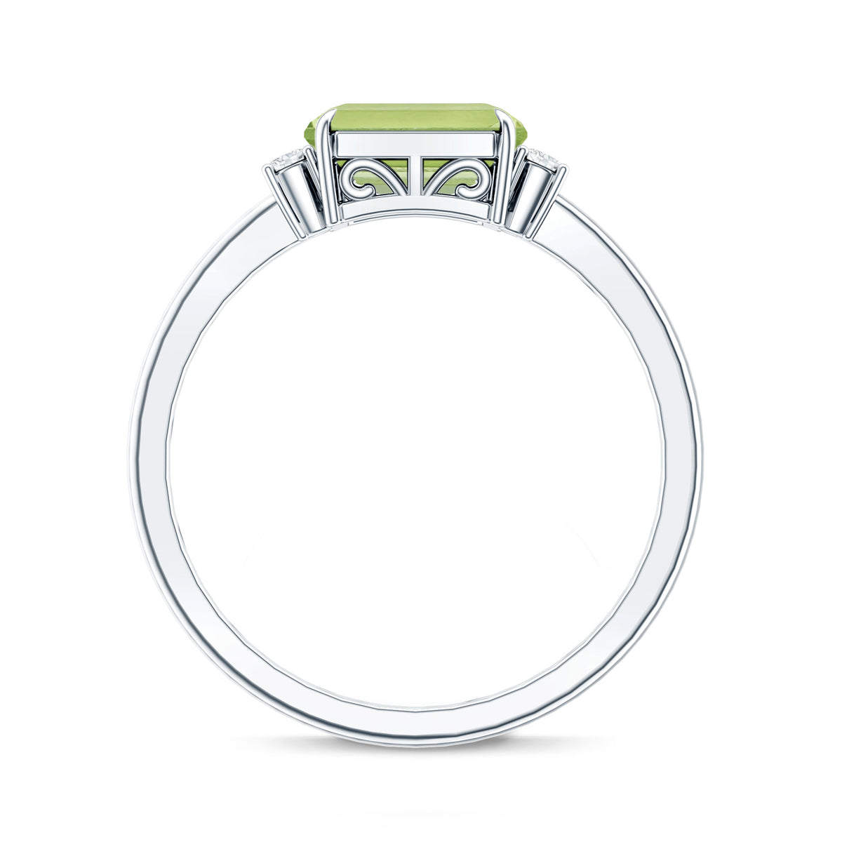 Real 1.8 Carat Peridot Emerald Cut Engagement Ring with Diamond in East West Style AAA - Rosec Jewels