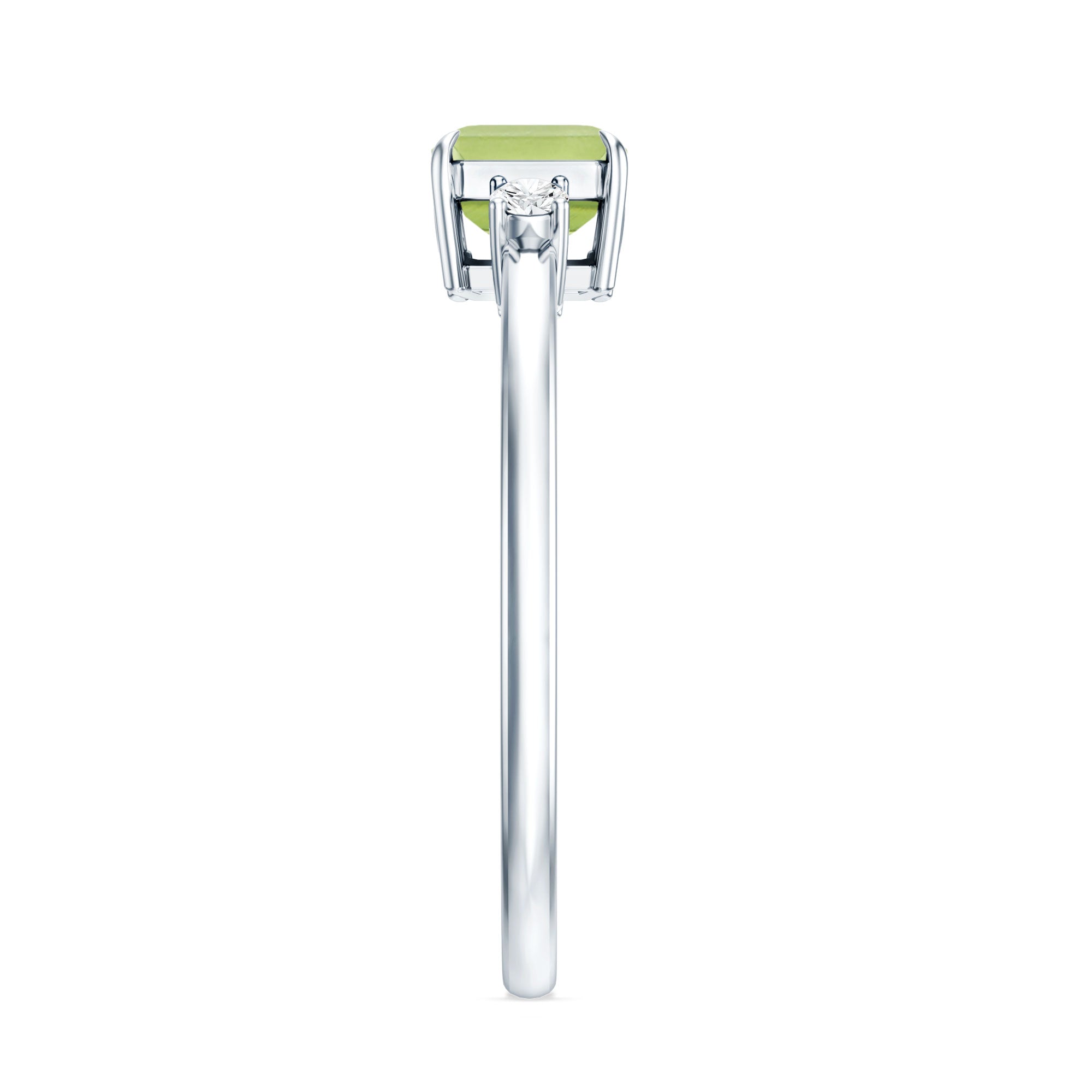 Real 1.8 Carat Peridot Emerald Cut Engagement Ring with Diamond in East West Style AAA - Rosec Jewels