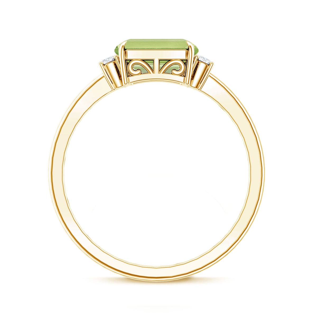 Real 1.8 Carat Peridot Emerald Cut Engagement Ring with Diamond in East West Style AAA - Rosec Jewels