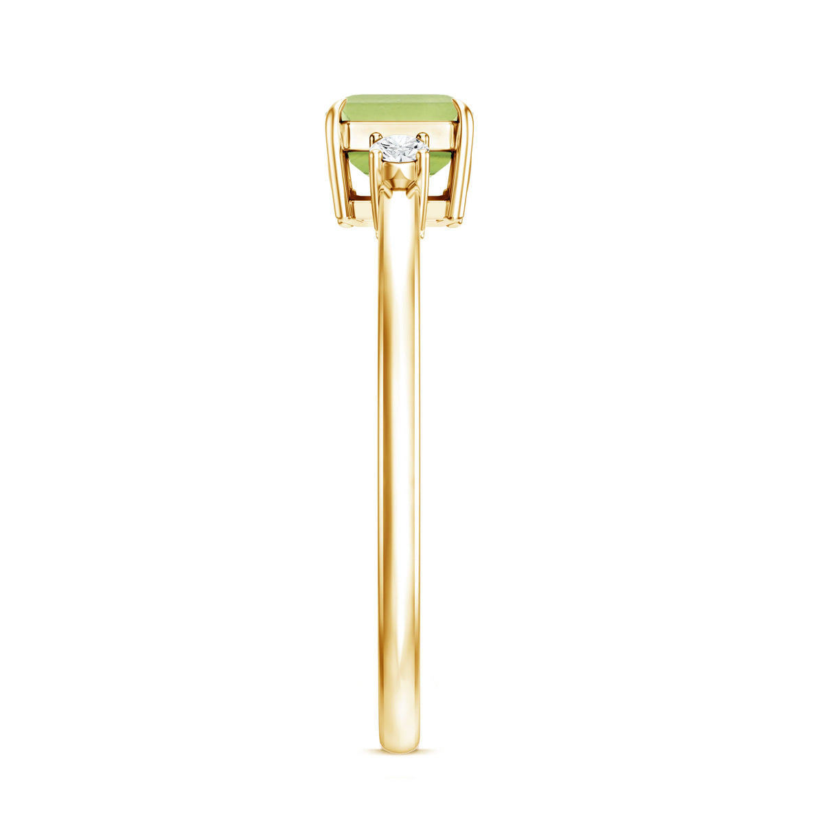 Real 1.8 Carat Peridot Emerald Cut Engagement Ring with Diamond in East West Style AAA - Rosec Jewels