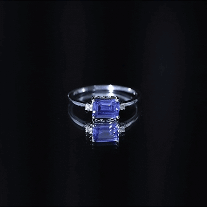Octagon Cut Created Blue Sapphire East West Engagement Ring with Diamond AAAA - Rosec Jewels
