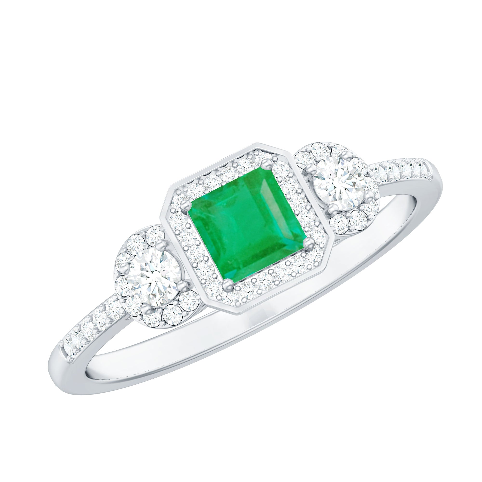 Princess Cut Emerald Classic Vintage Engagement Ring Diamond AAA - Rosec Jewels