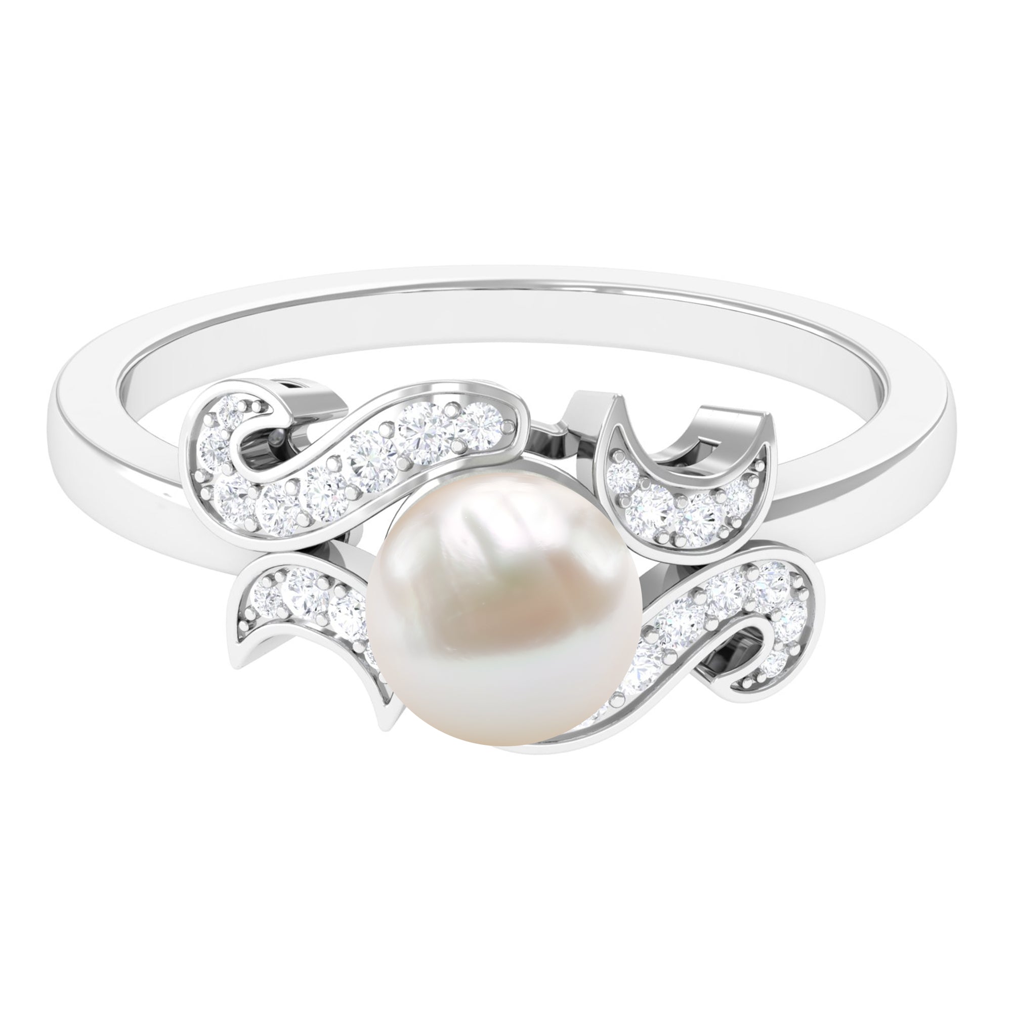 3.25 CT Designer Freshwater Pearl Engagement Ring with Diamond