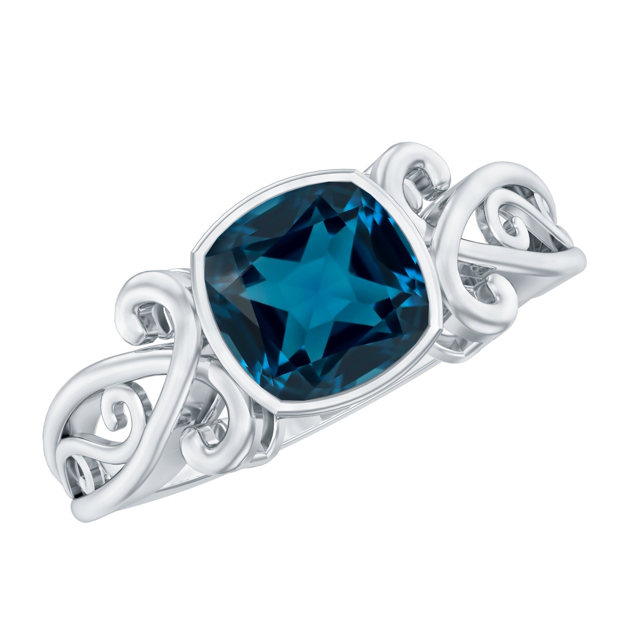 2.8 Carat Cushion Cut London Blue Topaz Vintage Solitaire Ring