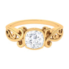 Vintage Style Cushion Moissanite Solitaire Ring in Bezel Setting Moissanite - ( D-VS1 ) - Color and Clarity - Rosec Jewels