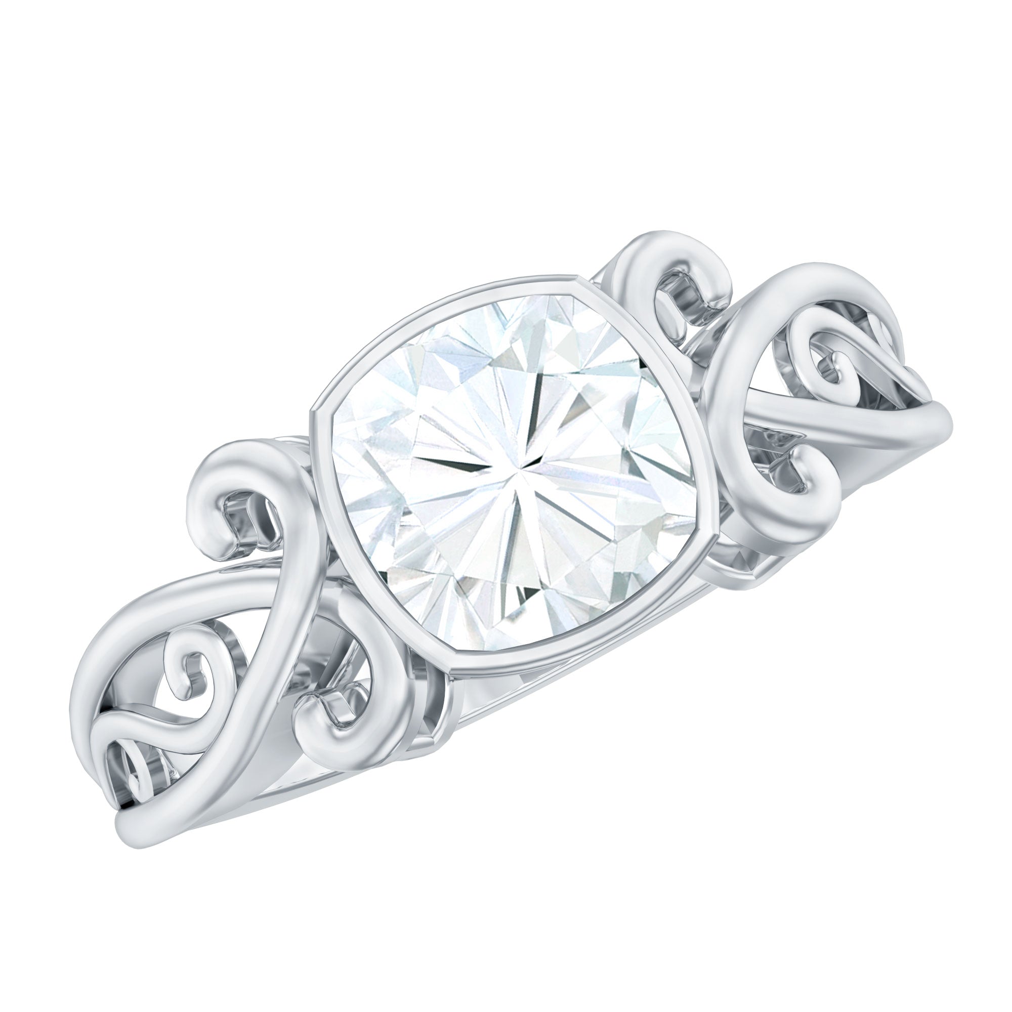 Cushion Cut Cubic Zirconia Vintage Inspired Solitaire Ring in Bezel Setting AAAA - Rosec Jewels