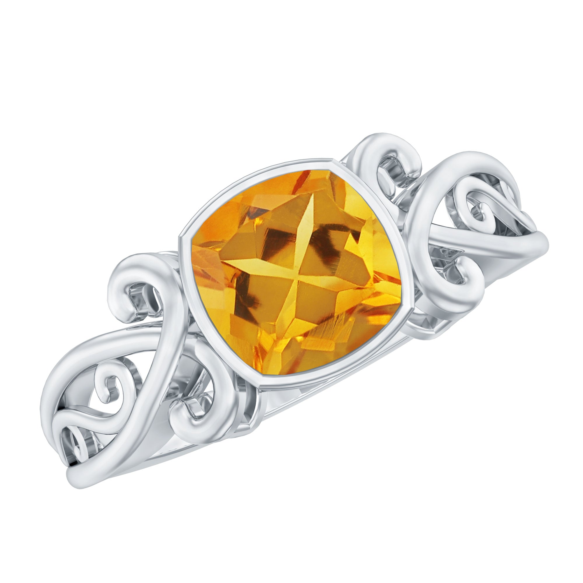 Vintage Style Cushion Citrine Solitaire Ring in Bezel Setting