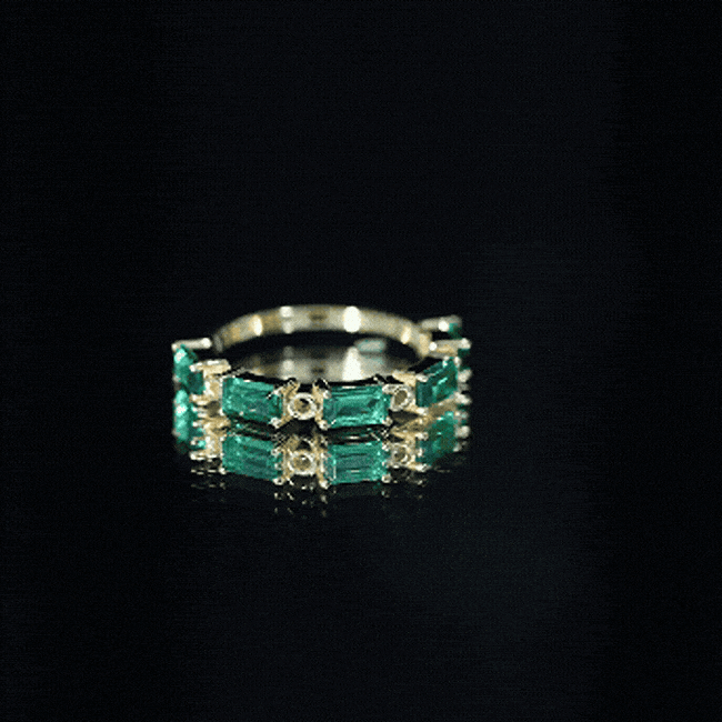 Baguette Cut Lab Grown Emerald Eternity Wedding Band AAAA 14K Yellow Gold Plated Silver - Rosec Jewels