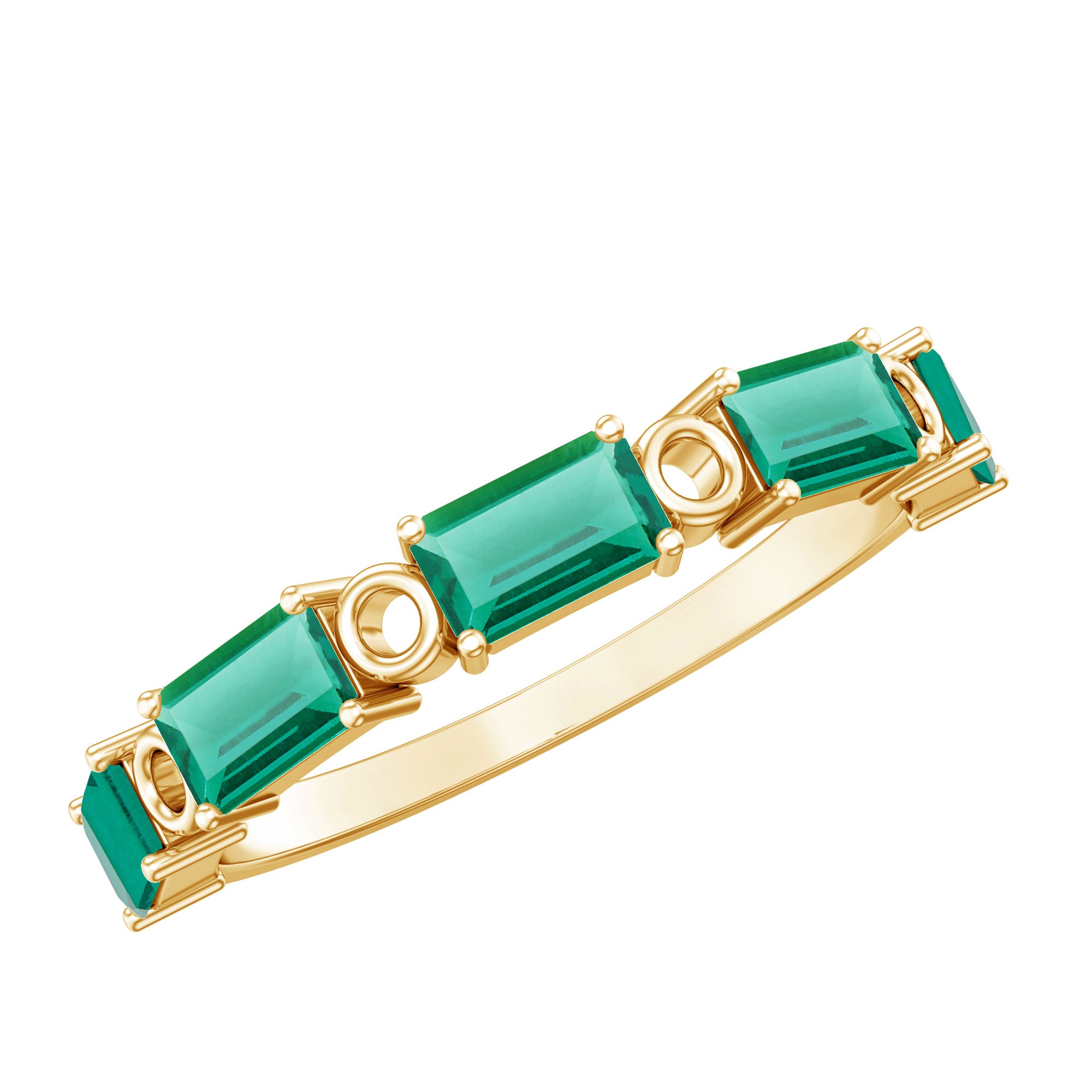 Baguette Cut Lab Grown Emerald Eternity Wedding Band AAAA 14K Yellow Gold Plated Silver - Rosec Jewels