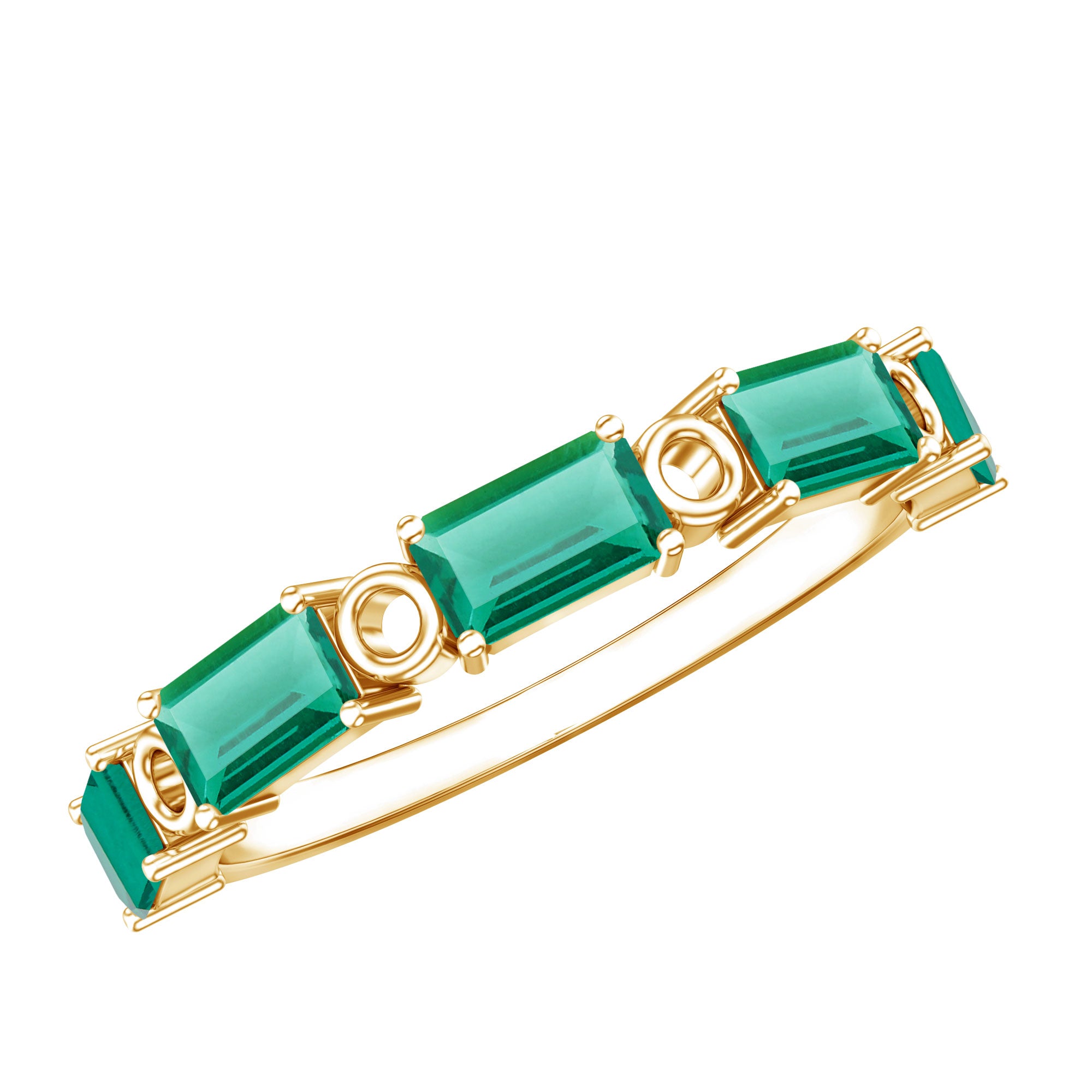 Baguette Cut Lab Grown Emerald Eternity Wedding Band AAAA 14K Yellow Gold Plated Silver - Rosec Jewels
