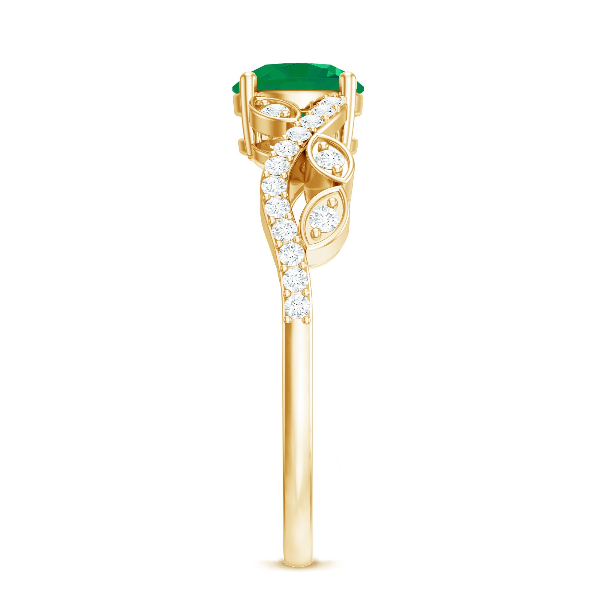 Rosec Jewels-Nature Inspired Emerald Engagement Ring with Natural Diamond