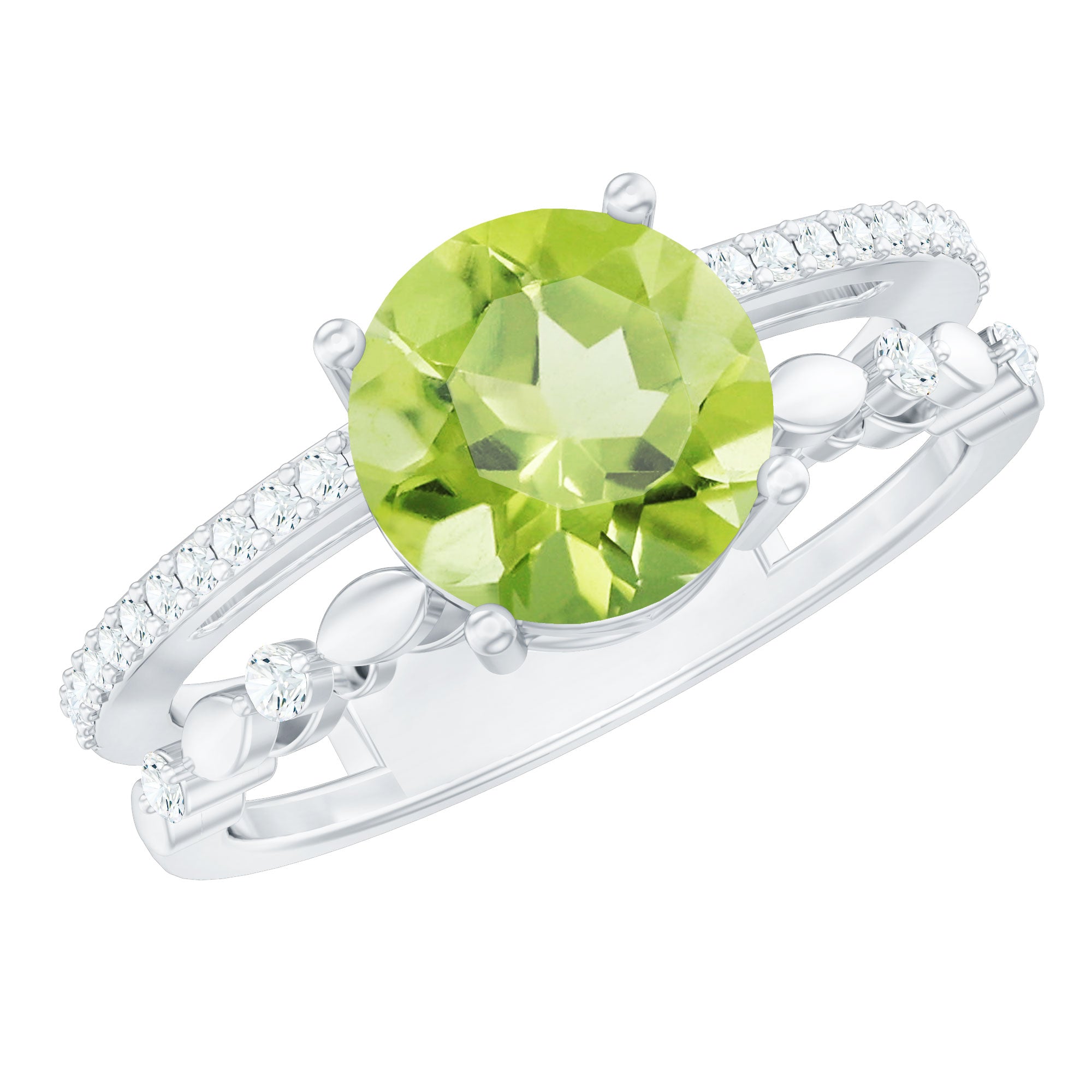 6 MM Peridot Double Band Solitaire Engagement Ring with Diamond