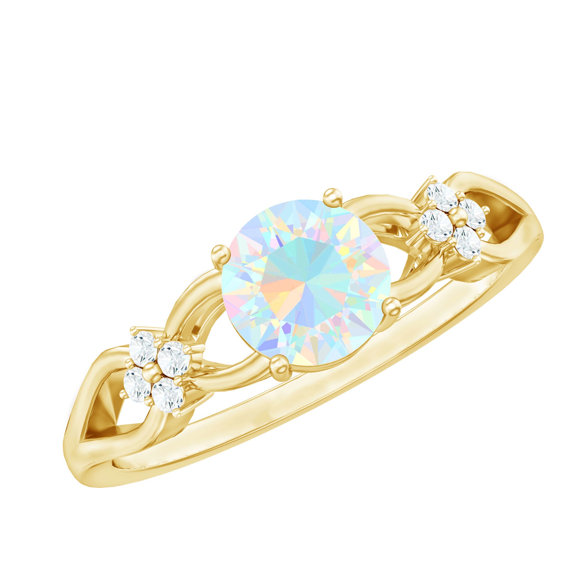 Natural Ethiopian Opal Crossover Engagement Ring with Floral Diamond AAA - Rosec Jewels