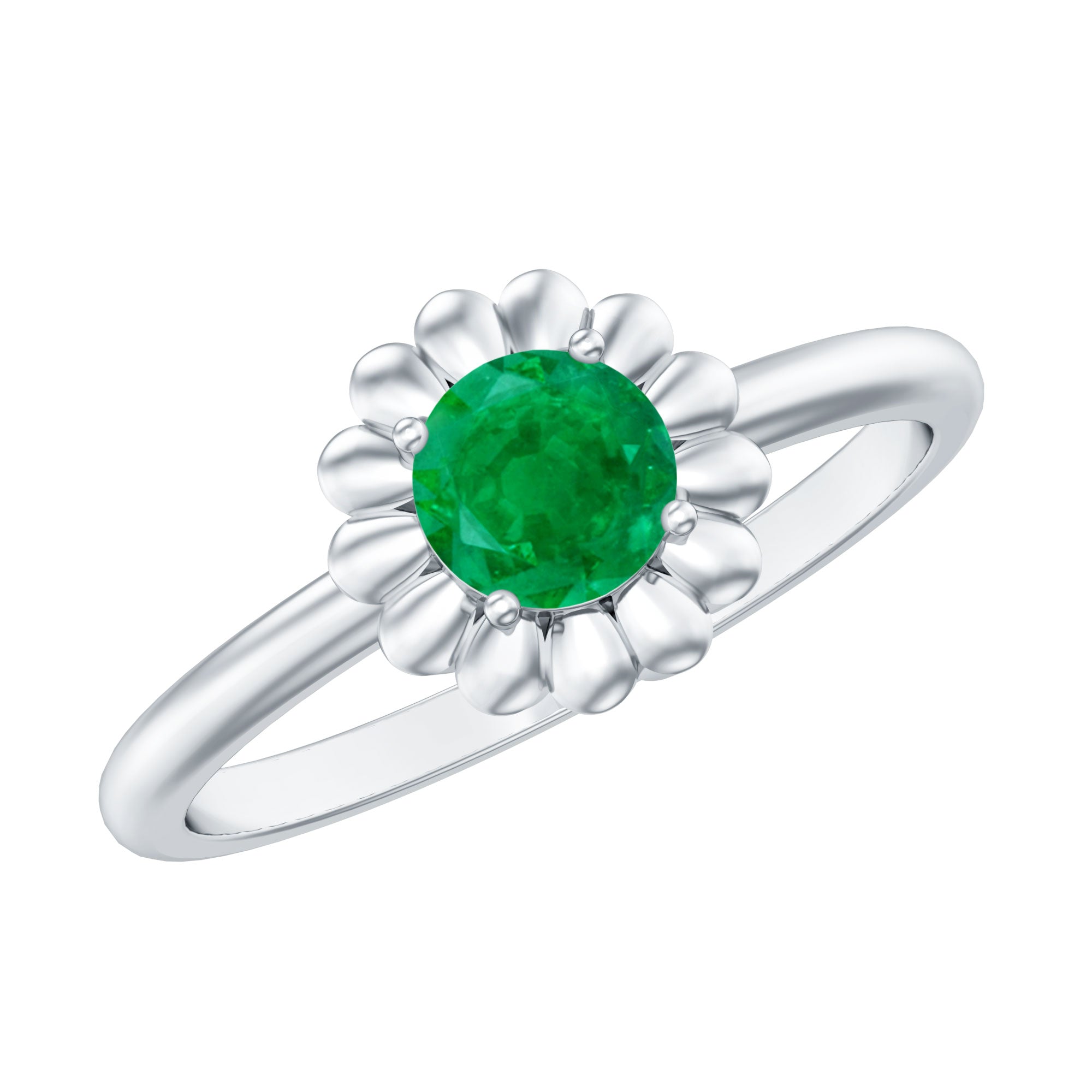 Certified Natural Emerald Flower Promise Ring with Certificate AAA - Rosec Jewels