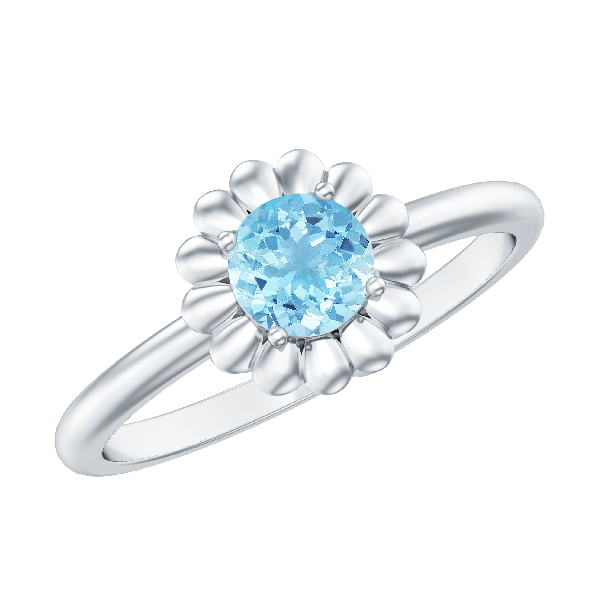 Natural Aquamarine Flower Promise Ring with Certificate