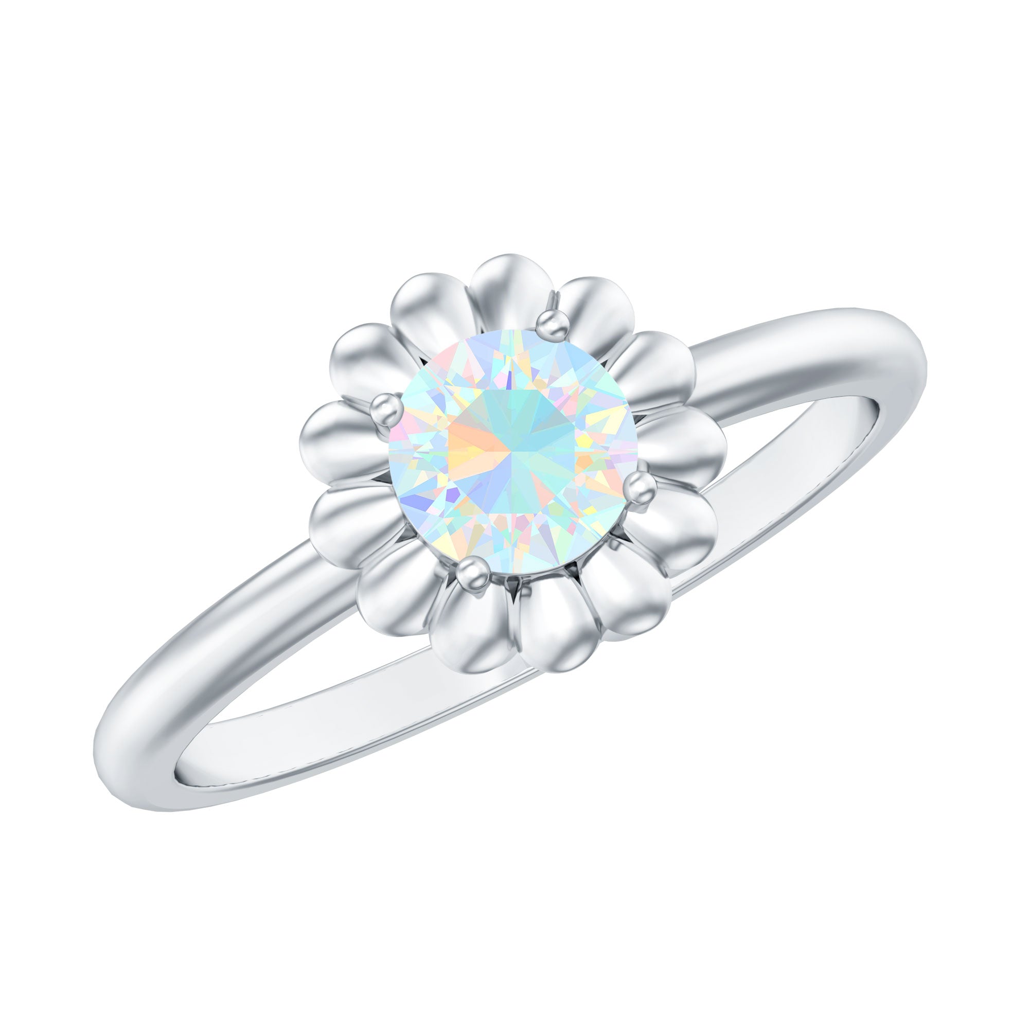 Natural Solitaire Ethiopian Opal Flower Promise Ring