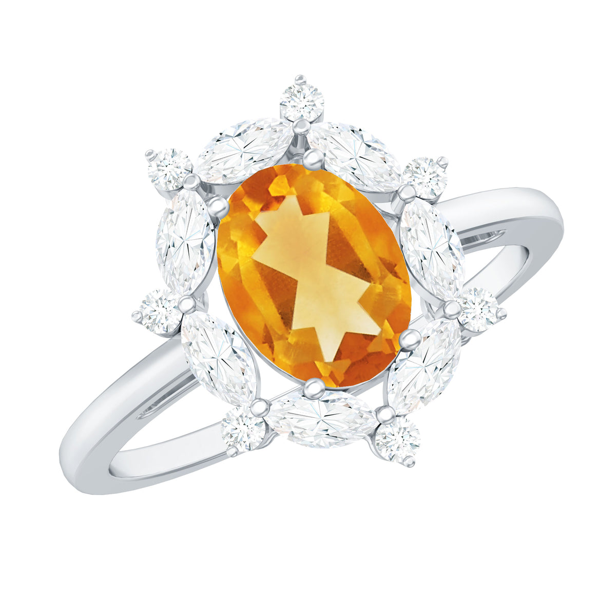 Certified Genuine Citrine Huge Engagement Ring with Moissanite Halo AAA - Rosec Jewels
