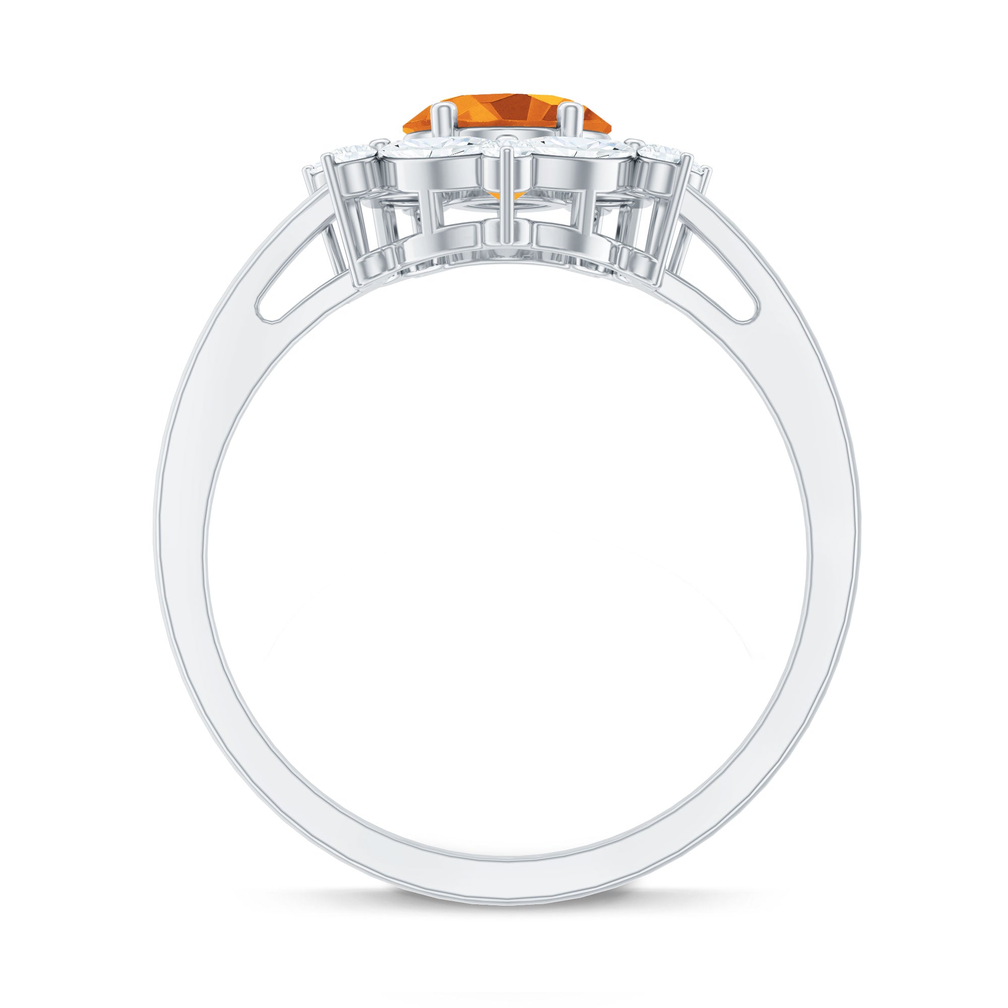 Certified Genuine Citrine Huge Engagement Ring with Moissanite Halo AAA - Rosec Jewels