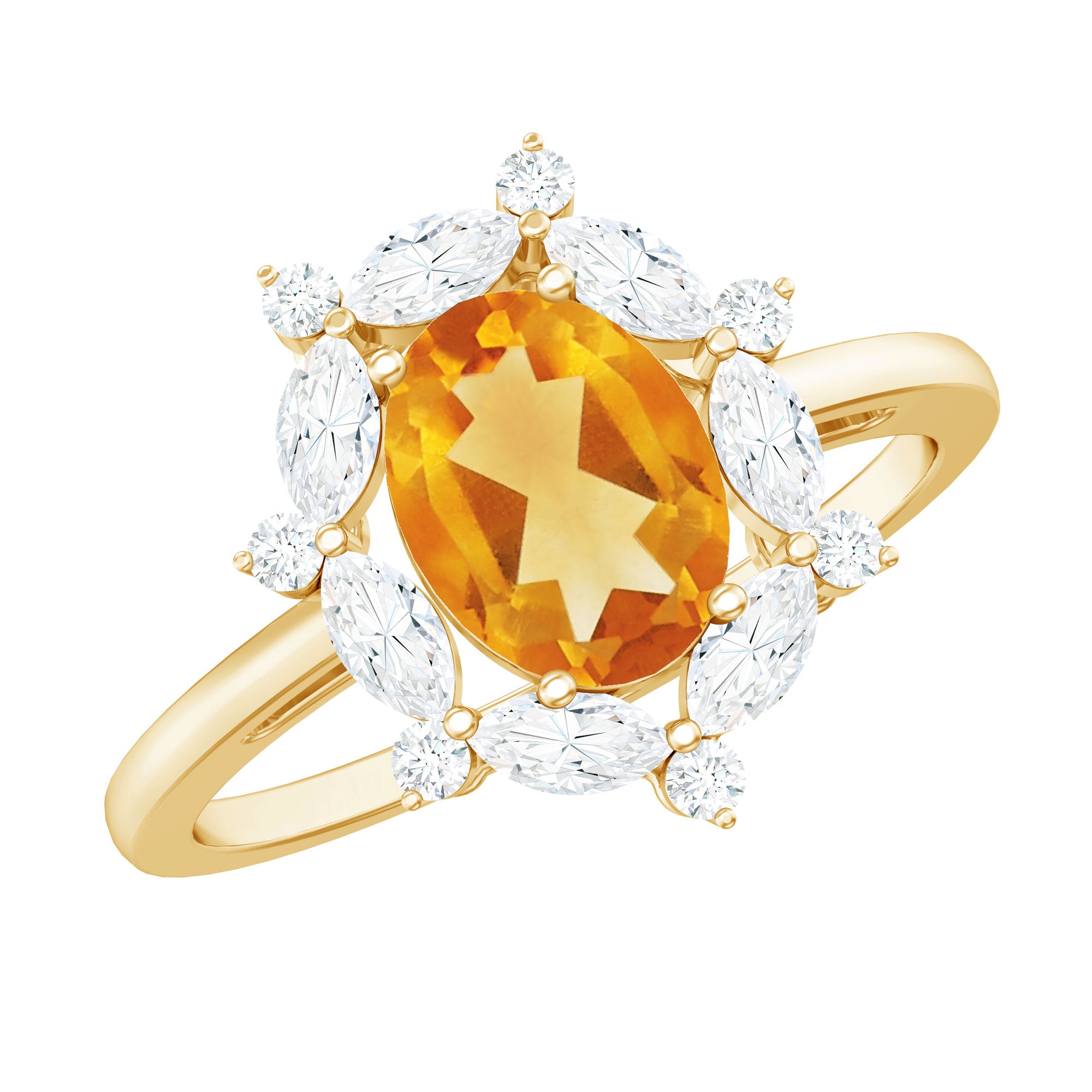 Certified Genuine Citrine Huge Engagement Ring with Moissanite Halo AAA - Rosec Jewels