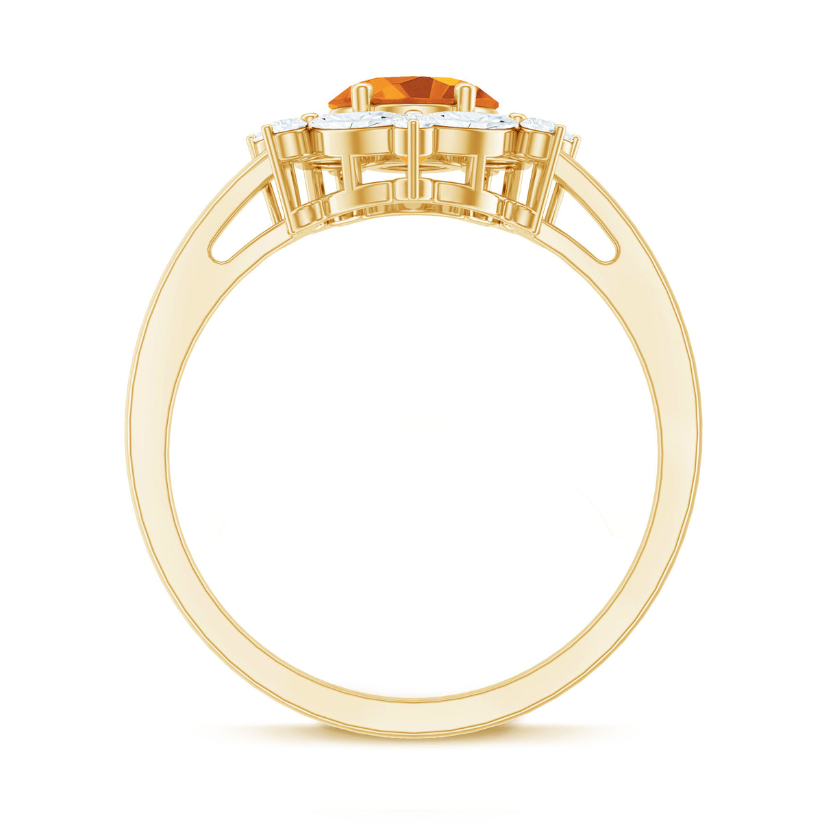 Certified Genuine Citrine Huge Engagement Ring with Moissanite Halo AAA - Rosec Jewels