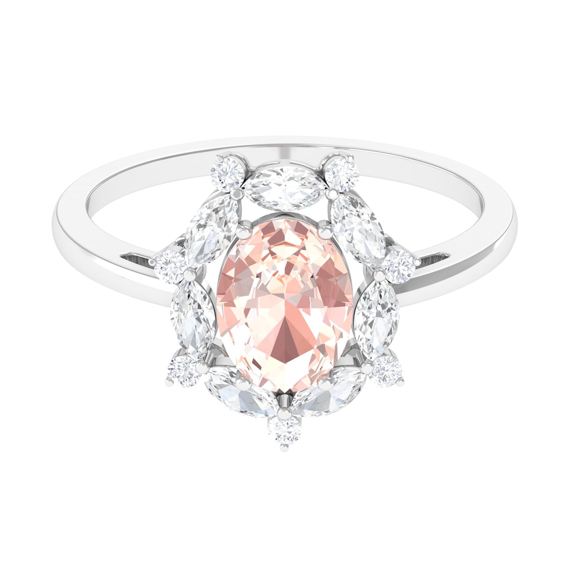 Morganite Designer Halo Engagement Ring with Moissanite
