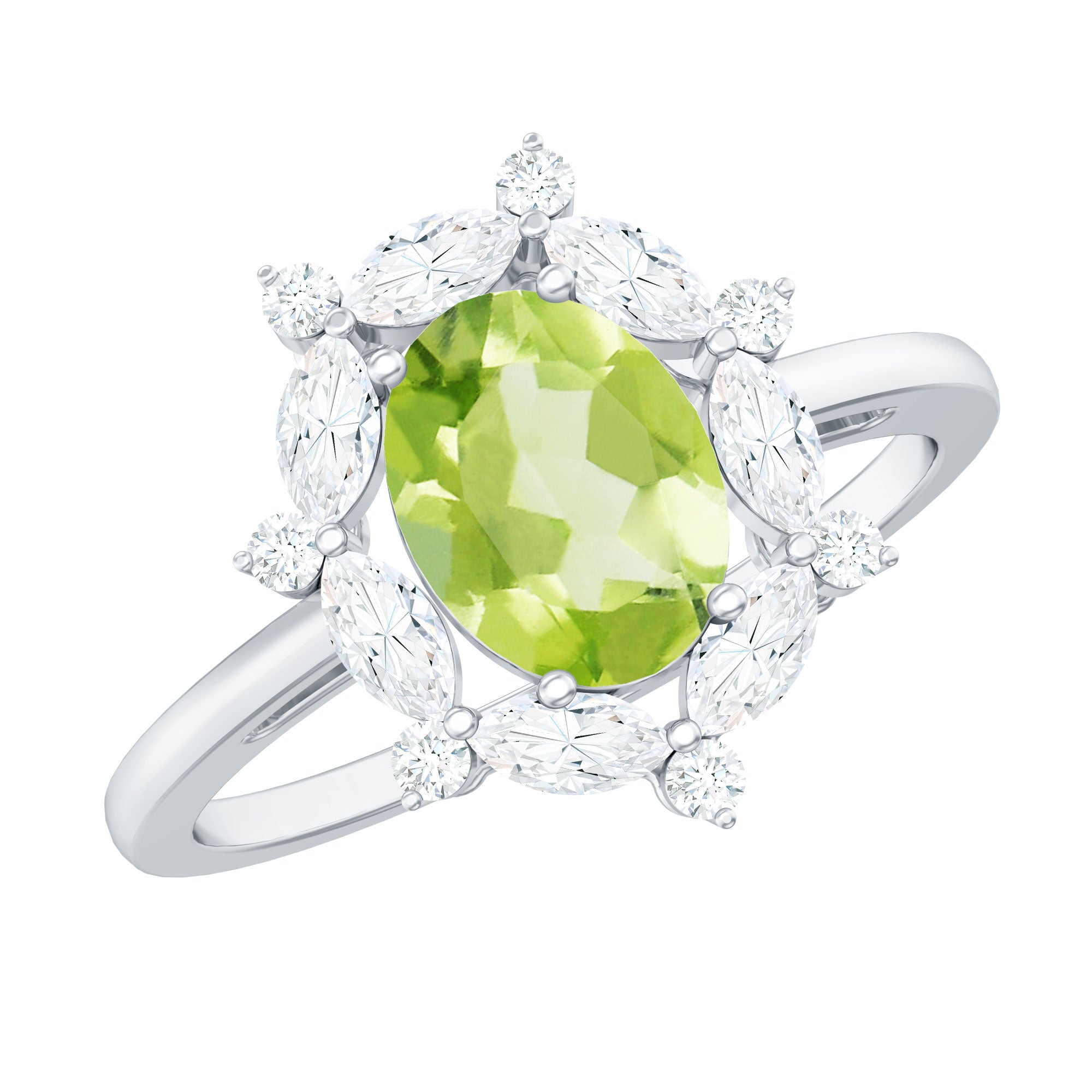 Designer Peridot Engagement Ring with Moissanite Halo
