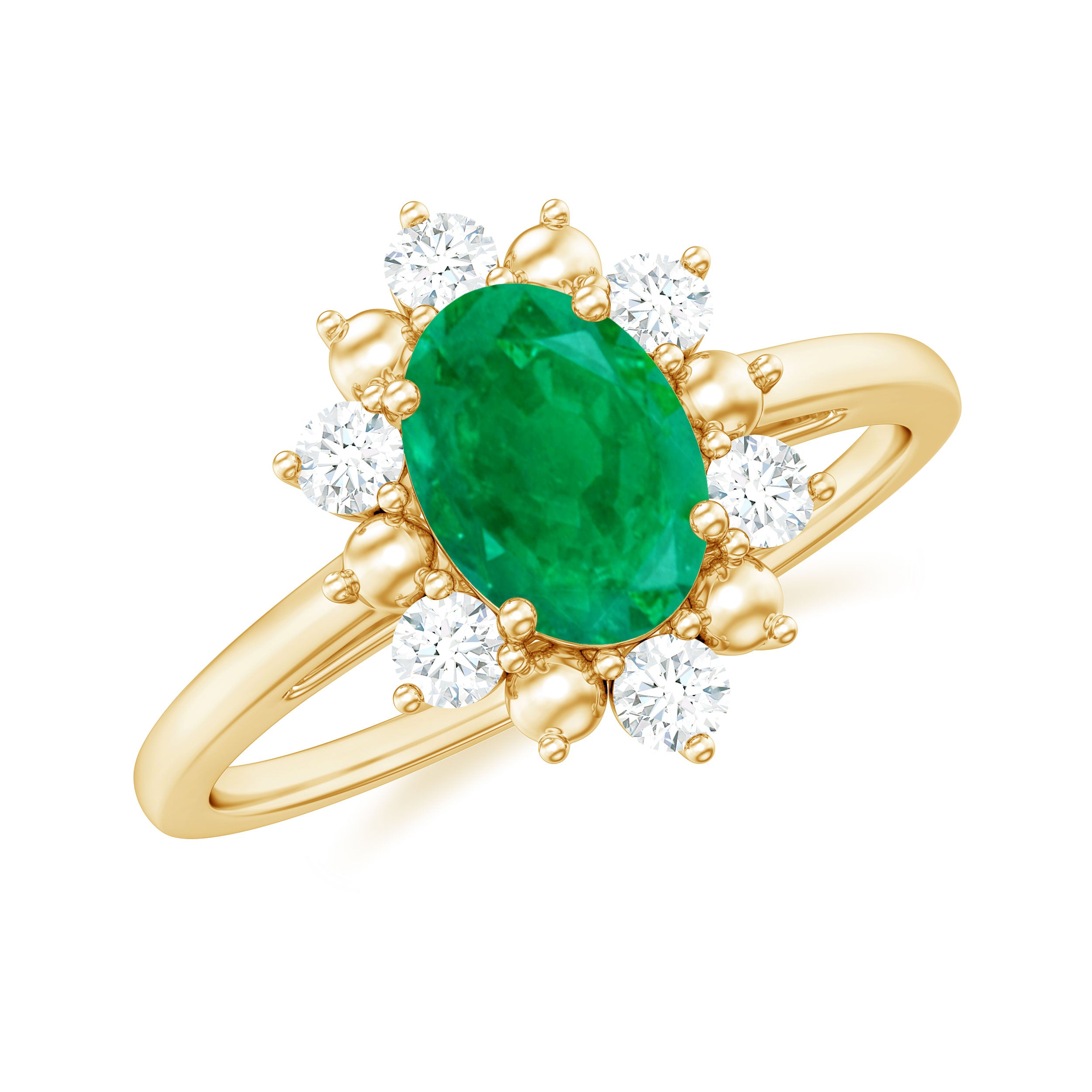 Rosec Jewels-Natural 5X7mm Oval Emerald Engagement Ring with Diamond Halo