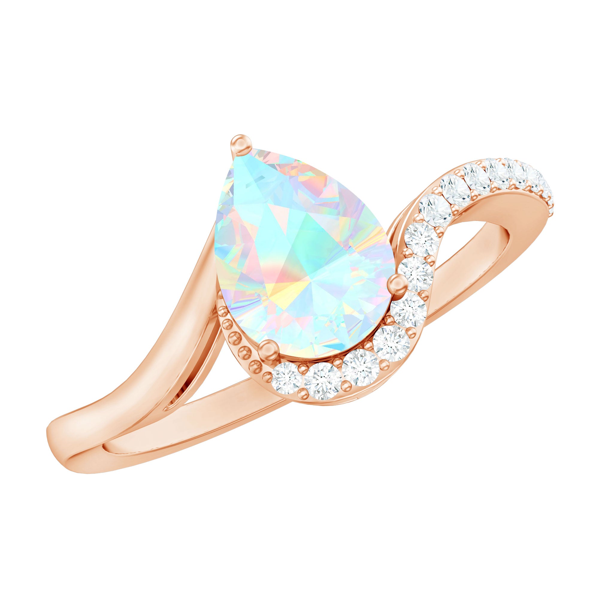 0.7 Carat Pear Cut Ethiopian Opal Engagement Ring with Diamond AAA - Rosec Jewels
