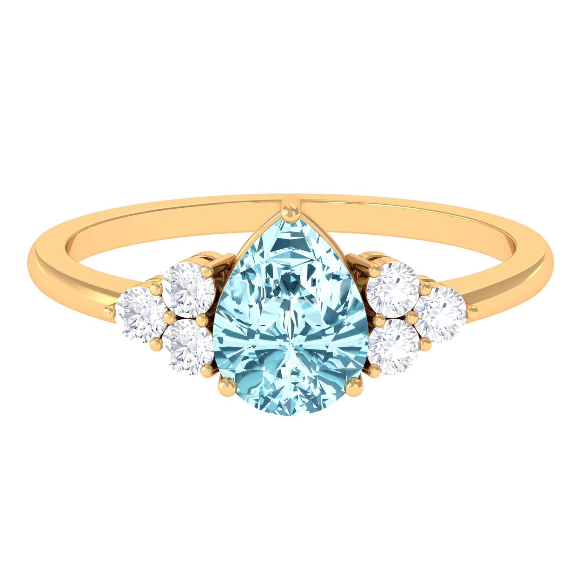 Genuine Aquamarine Teardrop Engagement Ring with Diamond Trio AAA - Rosec Jewels