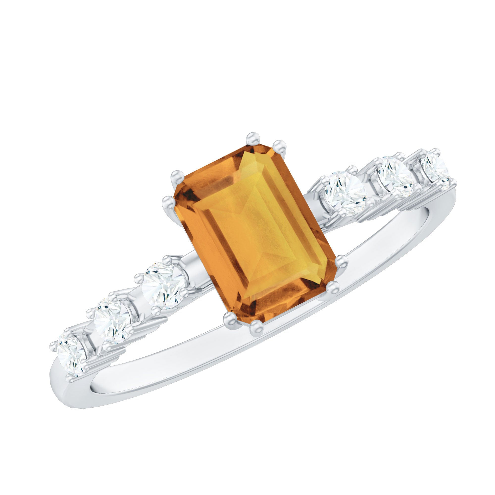 2 CT Emerald Cut Citrine and Diamond Solitaire Engagement Ring