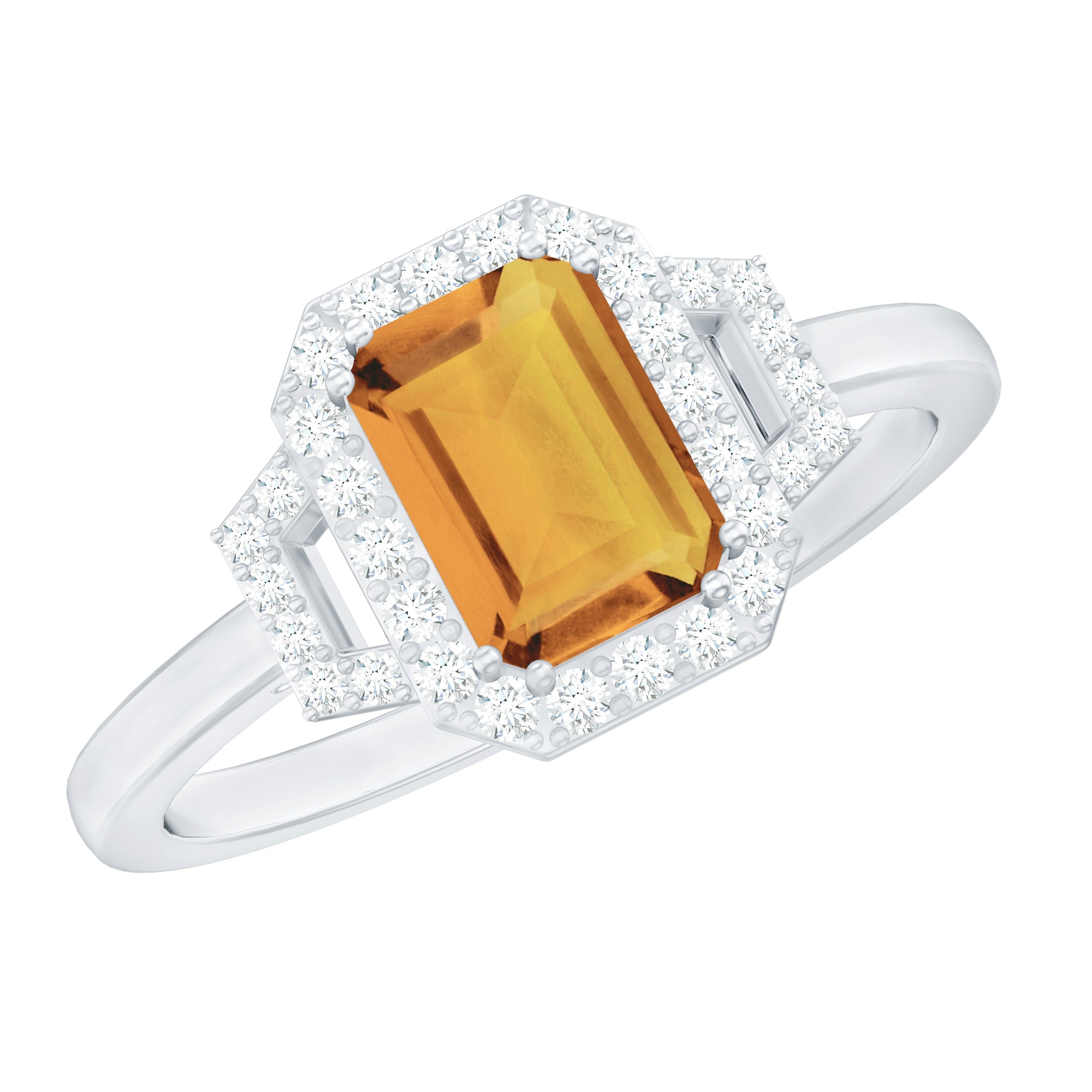 Genuine Citrine Emerald Cut Engagement Ring with Diamond Halo AAA - Rosec Jewels