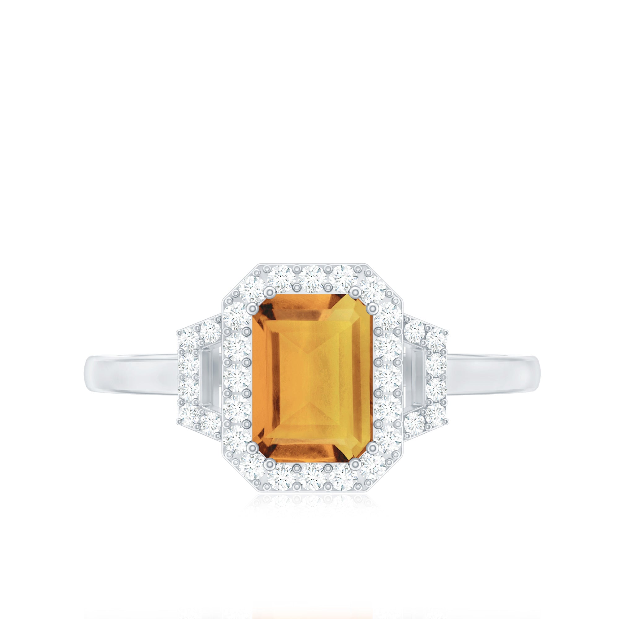 Genuine Citrine Emerald Cut Engagement Ring with Diamond Halo AAA - Rosec Jewels