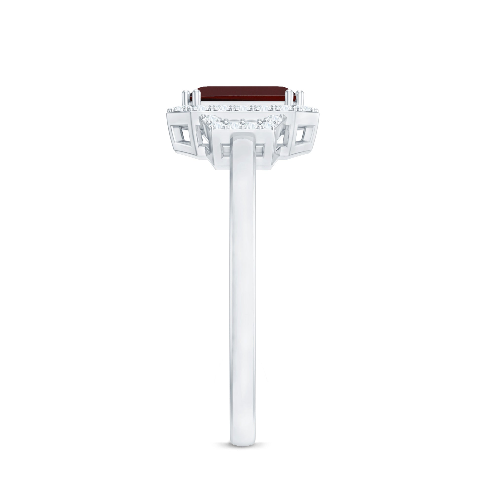 Real 6X8mm Garnet Emerald Cut Engagement Ring with Diamond Halo AAA - Rosec Jewels