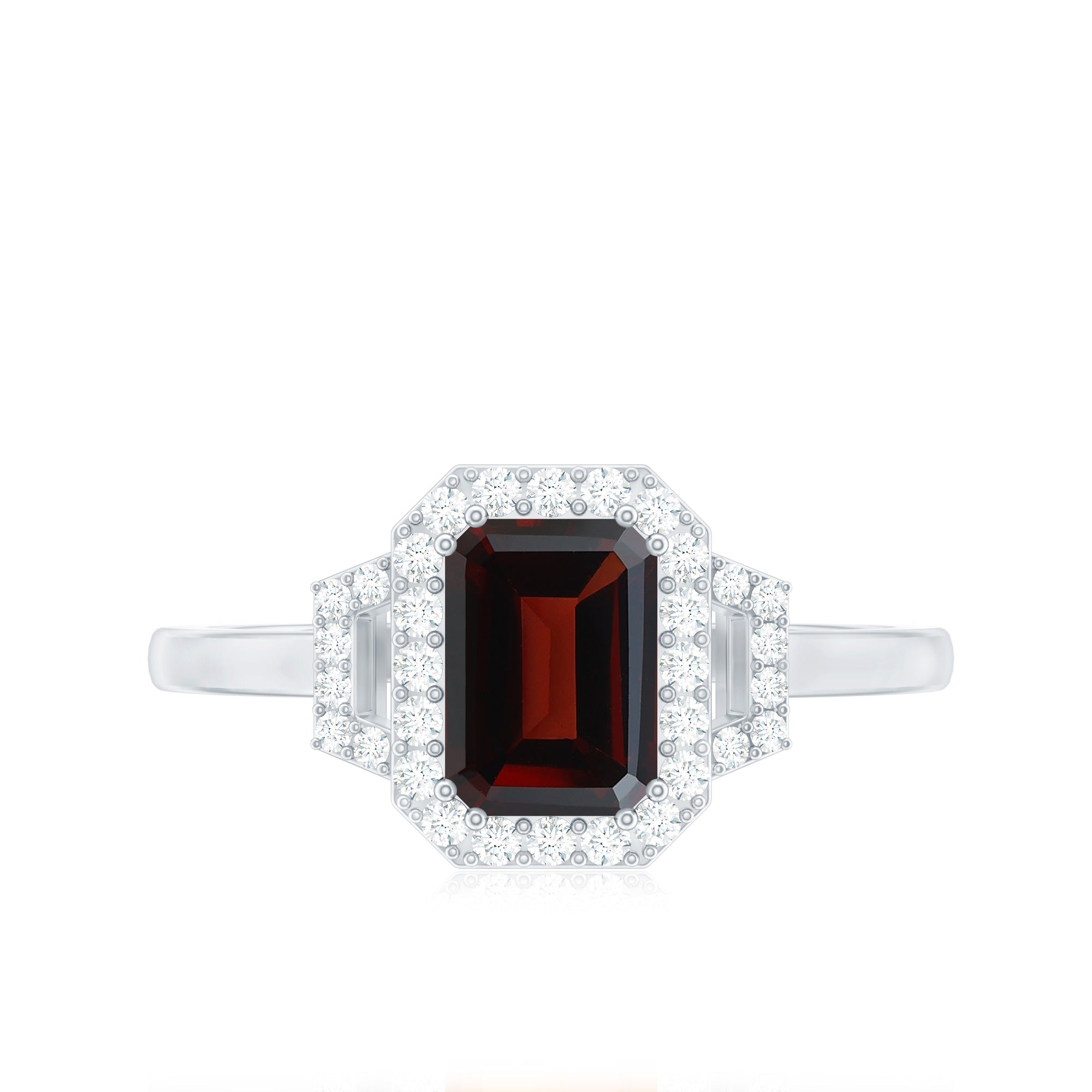 Real 6X8mm Garnet Emerald Cut Engagement Ring with Diamond Halo AAA - Rosec Jewels