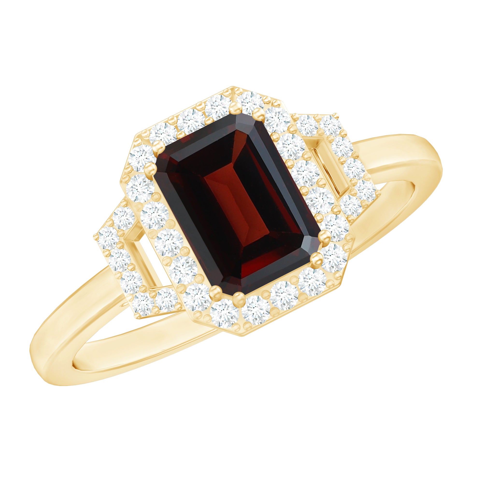 Real 6X8mm Garnet Emerald Cut Engagement Ring with Diamond Halo AAA - Rosec Jewels