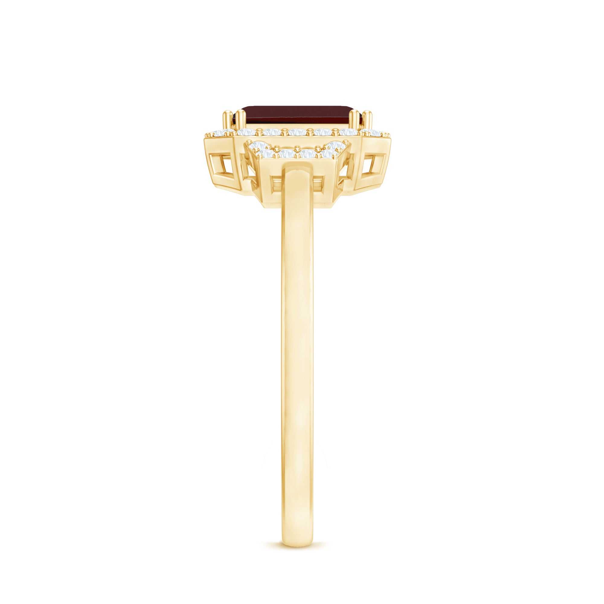 Real 6X8mm Garnet Emerald Cut Engagement Ring with Diamond Halo AAA - Rosec Jewels