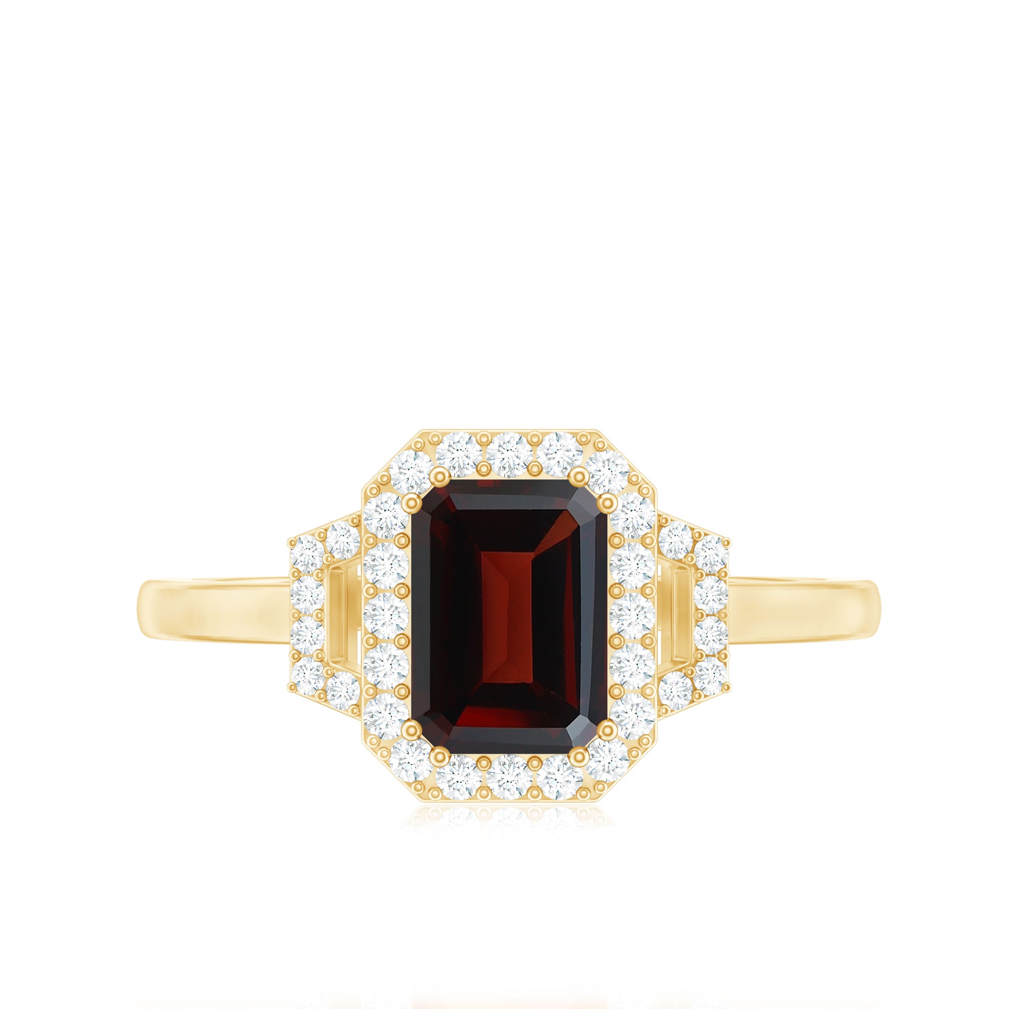 Real 6X8mm Garnet Emerald Cut Engagement Ring with Diamond Halo AAA - Rosec Jewels