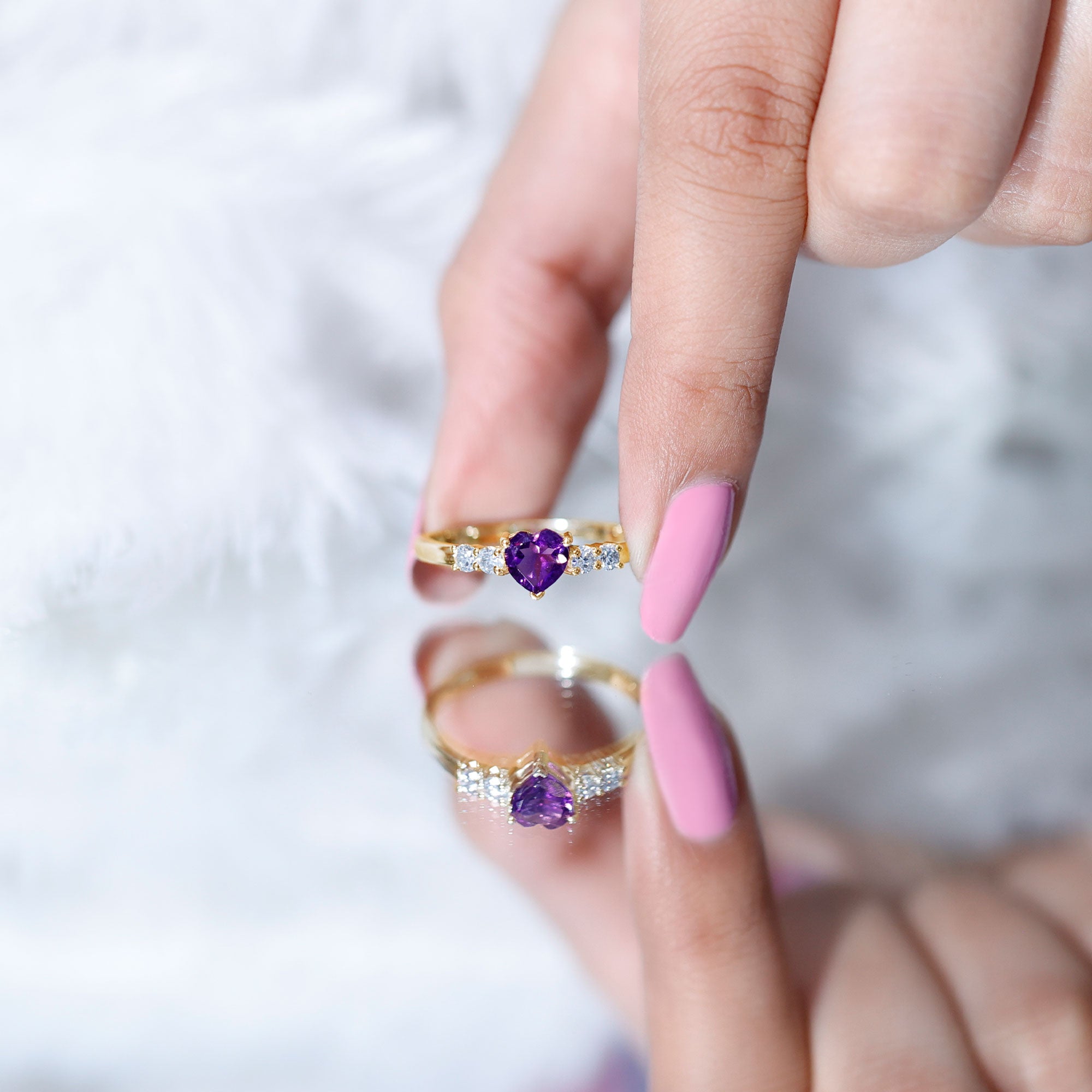 0.9 Carat Amethyst Heart Promise Ring with Diamonds AAA - Rosec Jewels