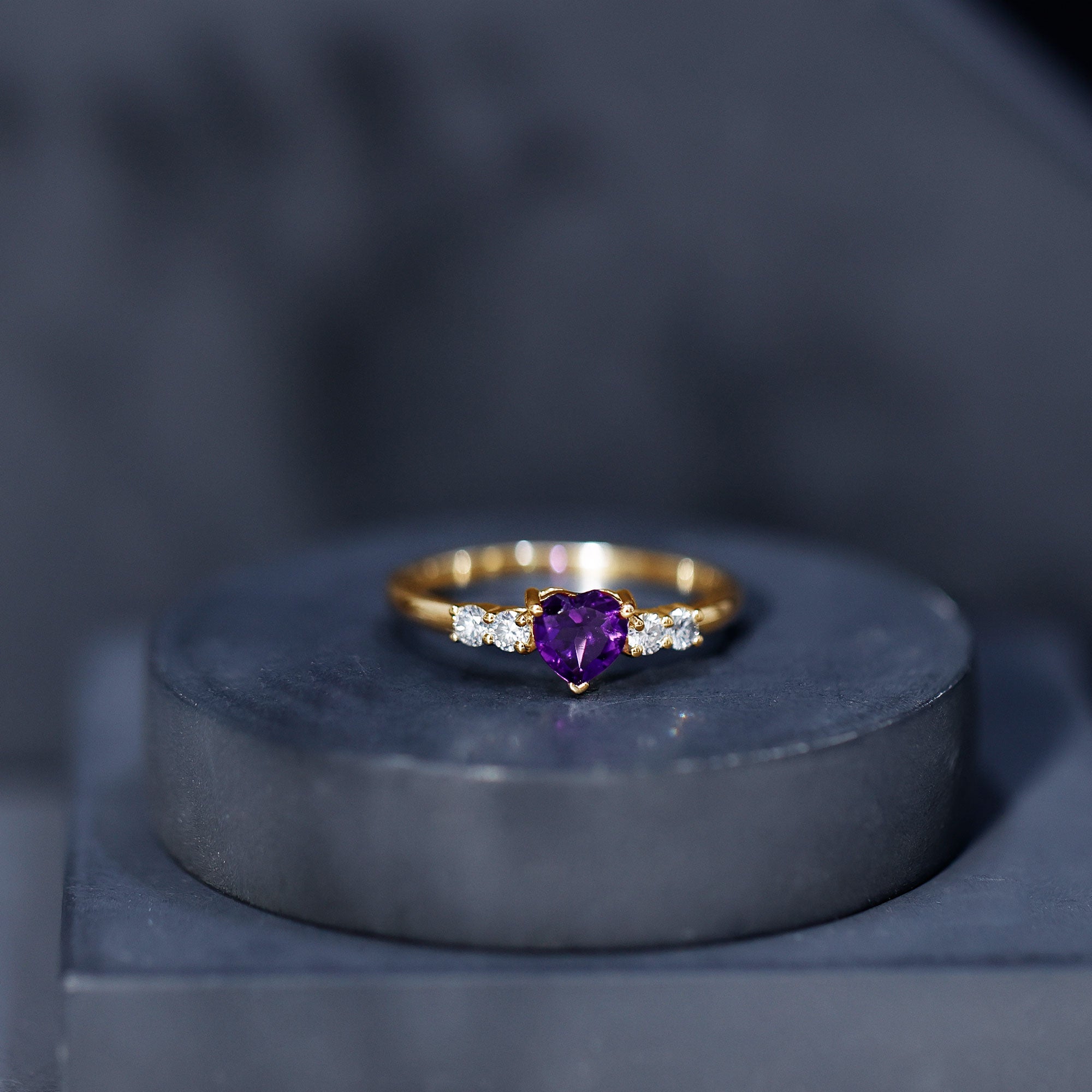 0.9 Carat Amethyst Heart Promise Ring with Diamonds AAA - Rosec Jewels