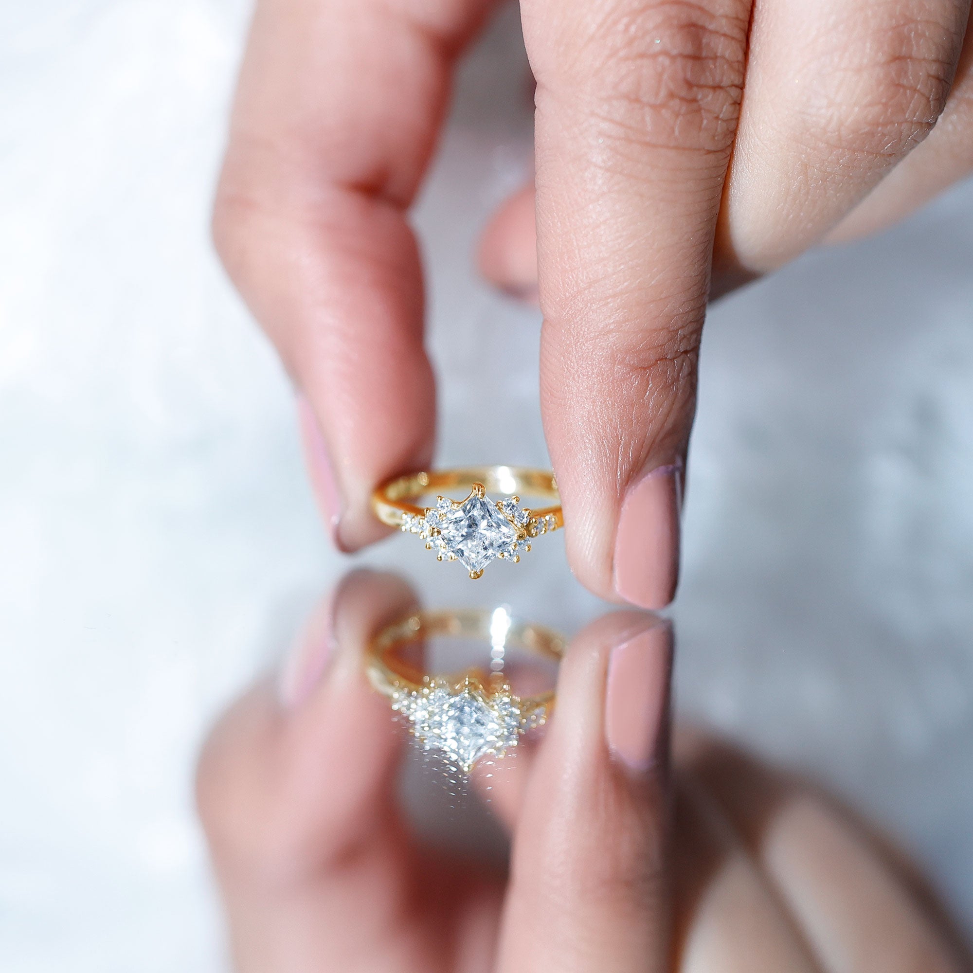 Simple Princess Cut Simulated Diamond Engagement Ring AAAA - Rosec Jewels
