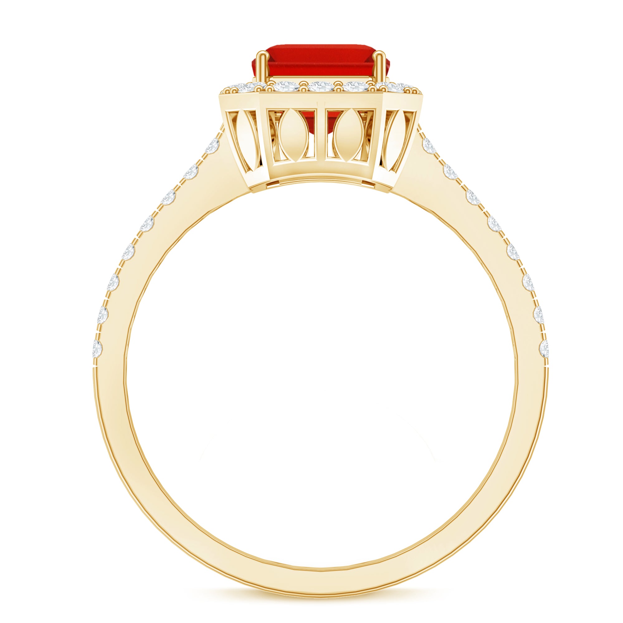 Emerald Cut Fire Opal Simple Engagement Ring with Diamond Halo AAA - Rosec Jewels