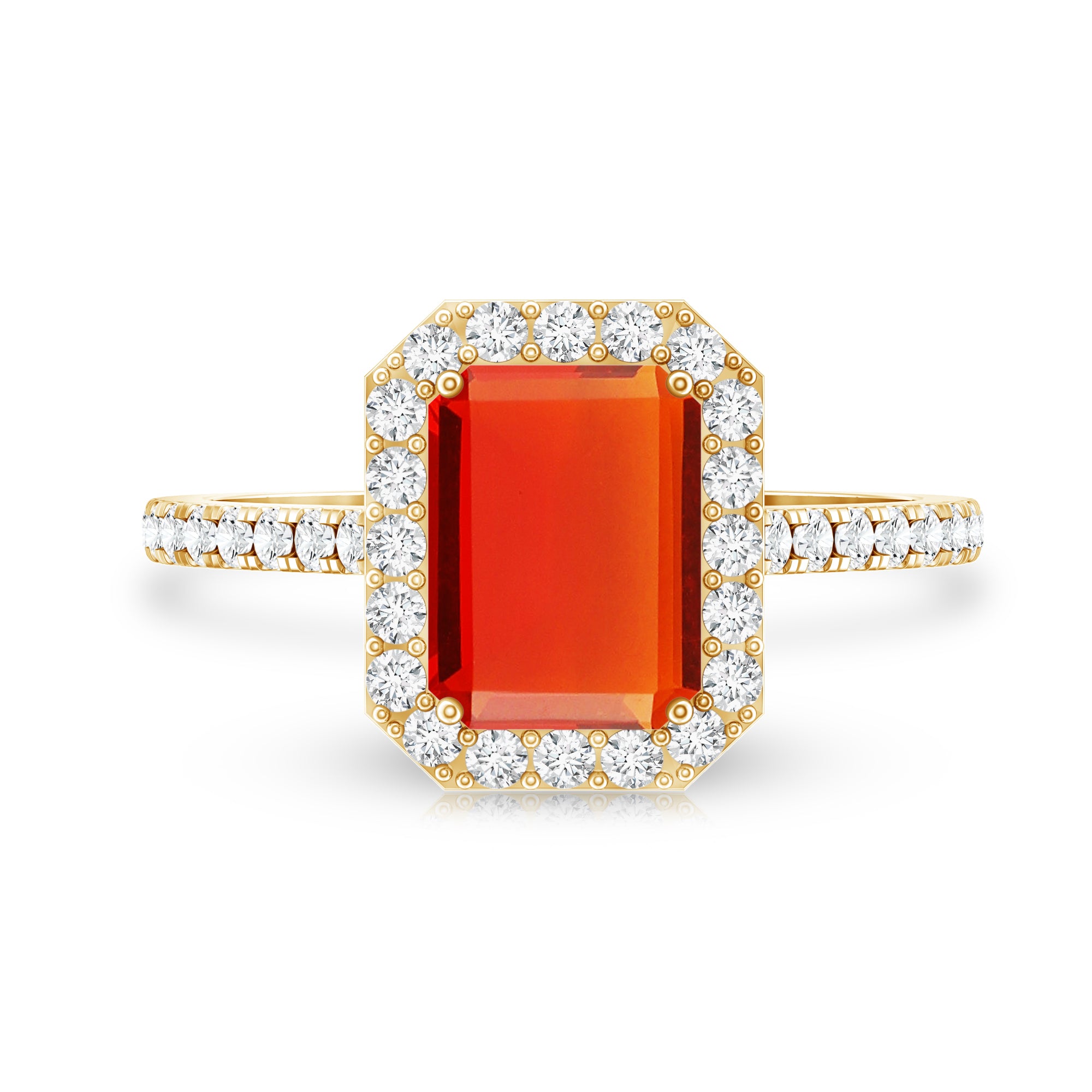 Emerald Cut Fire Opal Simple Engagement Ring with Diamond Halo AAA - Rosec Jewels