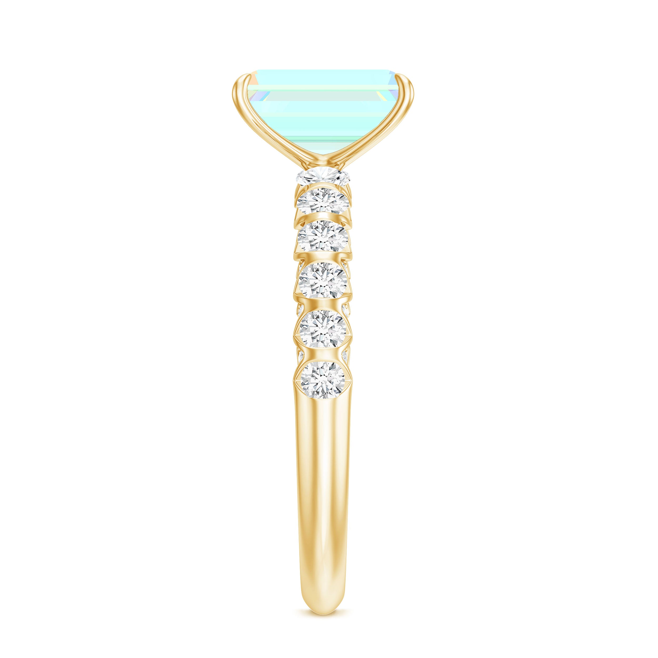 Genuine Ethiopian Opal Emerald Cut Engagement Ring with Diamond Side Stones AAA - Rosec Jewels