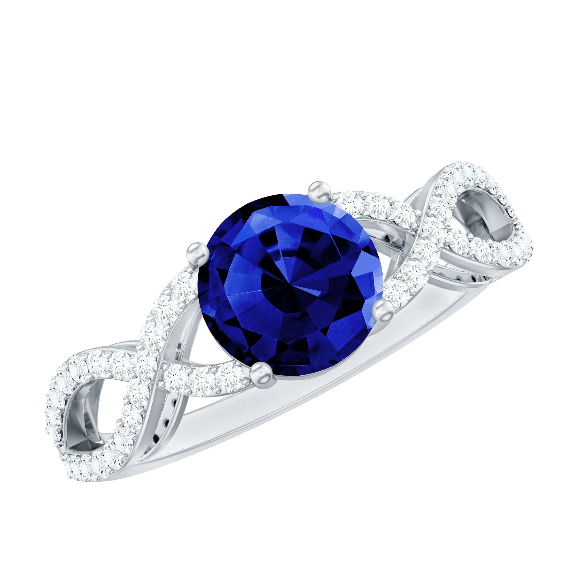 Certified Lab Grown Blue Sapphire Round Engagement Ring With Moissanite