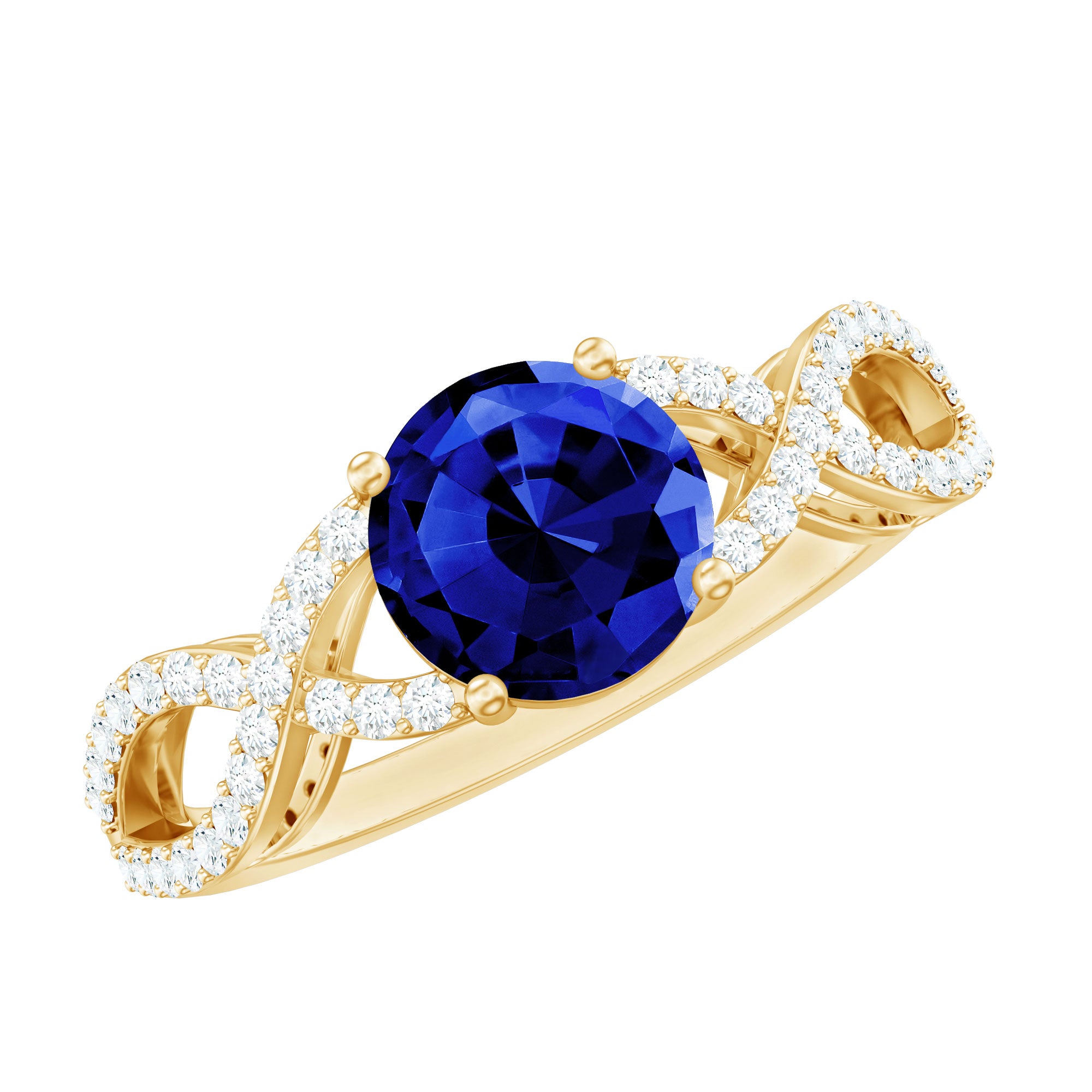 Certified Lab Grown Blue Sapphire Round Engagement Ring With Moissanite AAAA - Rosec Jewels
