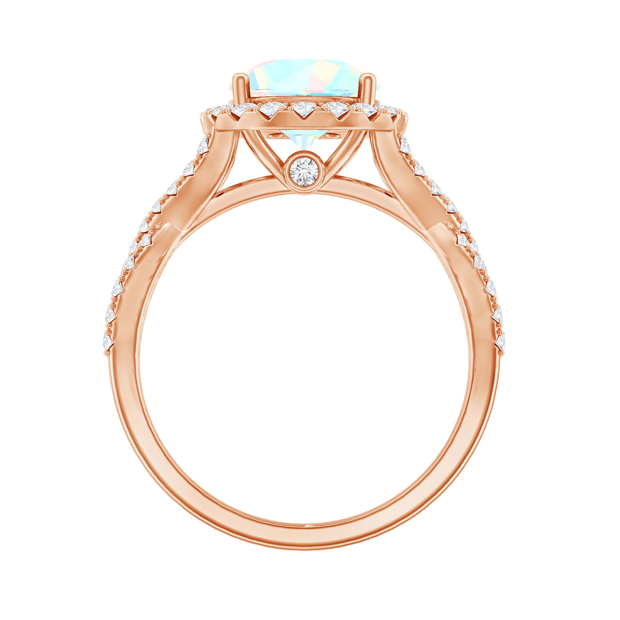 Real 2 Carat Ethiopian Opal Halo Engagement Ring with Crossover Shank AAA - Rosec Jewels