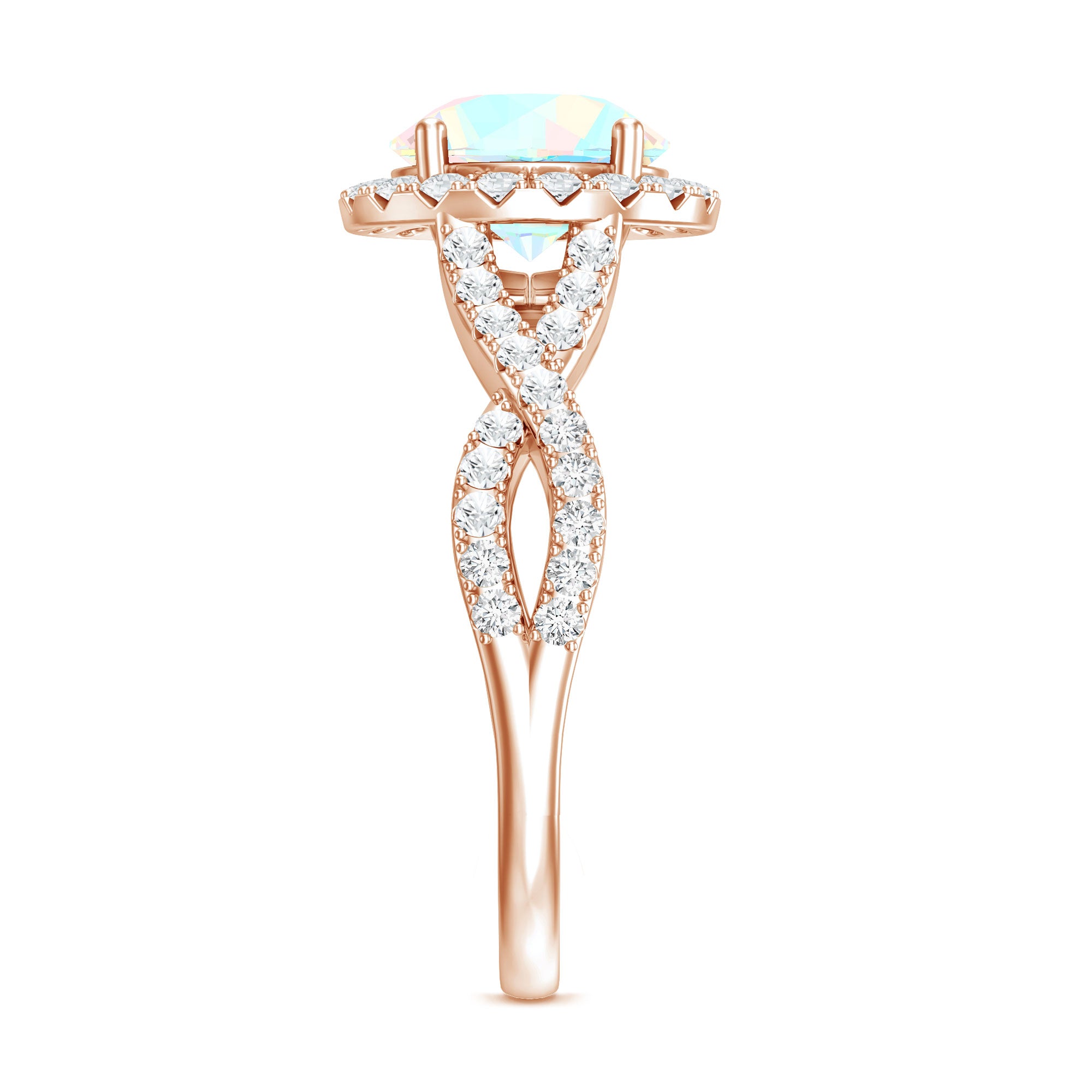 Real 2 Carat Ethiopian Opal Halo Engagement Ring with Crossover Shank AAA - Rosec Jewels
