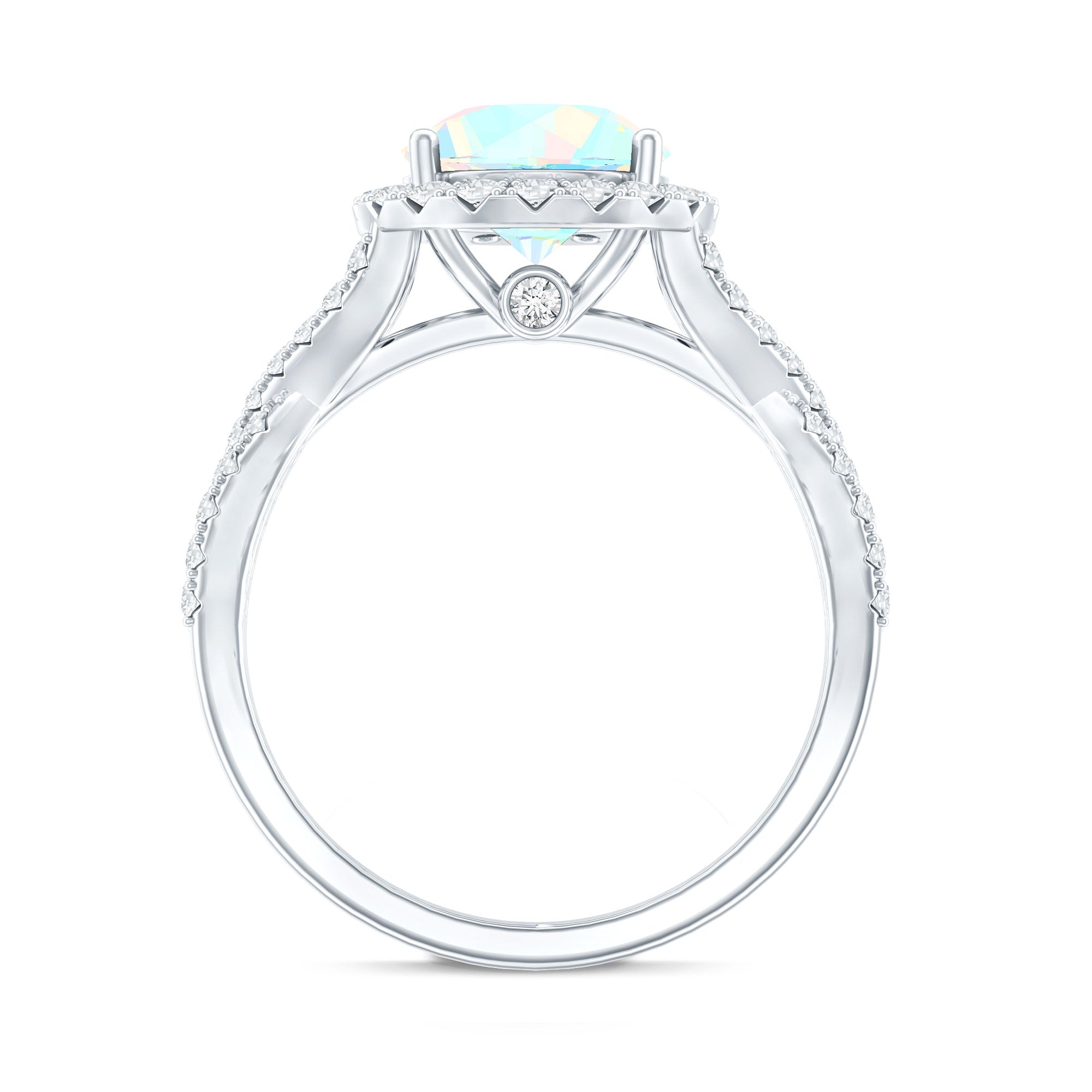 Real 2 Carat Ethiopian Opal Halo Engagement Ring with Crossover Shank AAA - Rosec Jewels