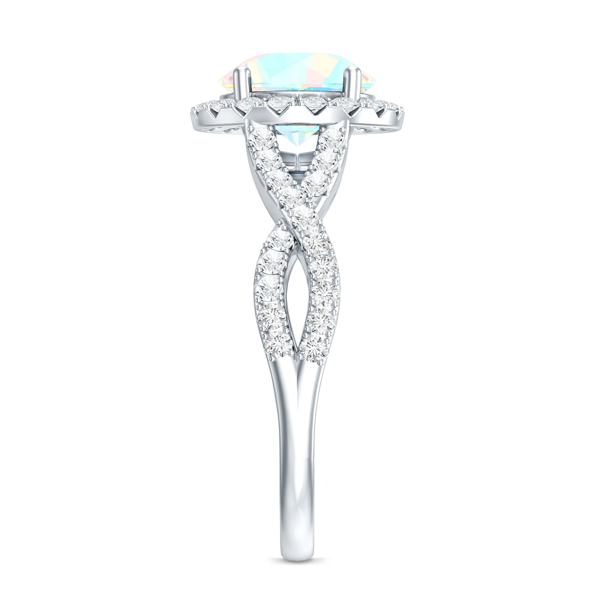 Real 2 Carat Ethiopian Opal Halo Engagement Ring with Crossover Shank AAA - Rosec Jewels