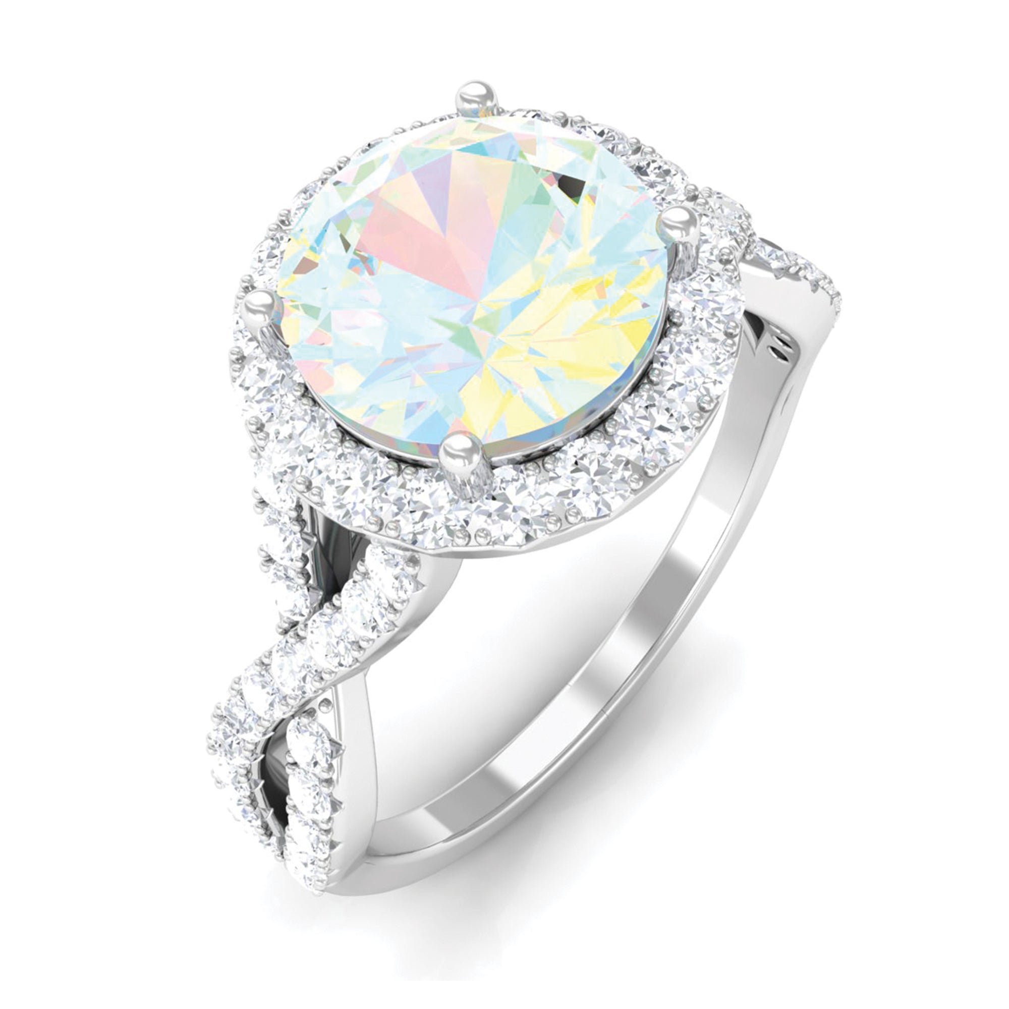 3 CT Ethiopian Opal Crossover Engagement Ring with Moissanite Halo Ethiopian Opal - ( AAA ) - Quality - Rosec Jewels